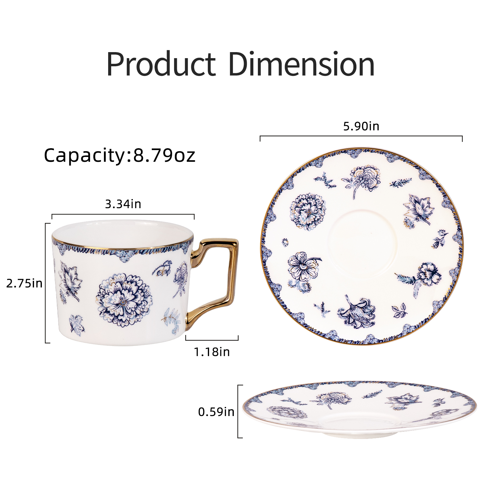 KAMMAK Premium Bone China Cup and Saucer Set — High Bone Ash Content, Glossy Finish
