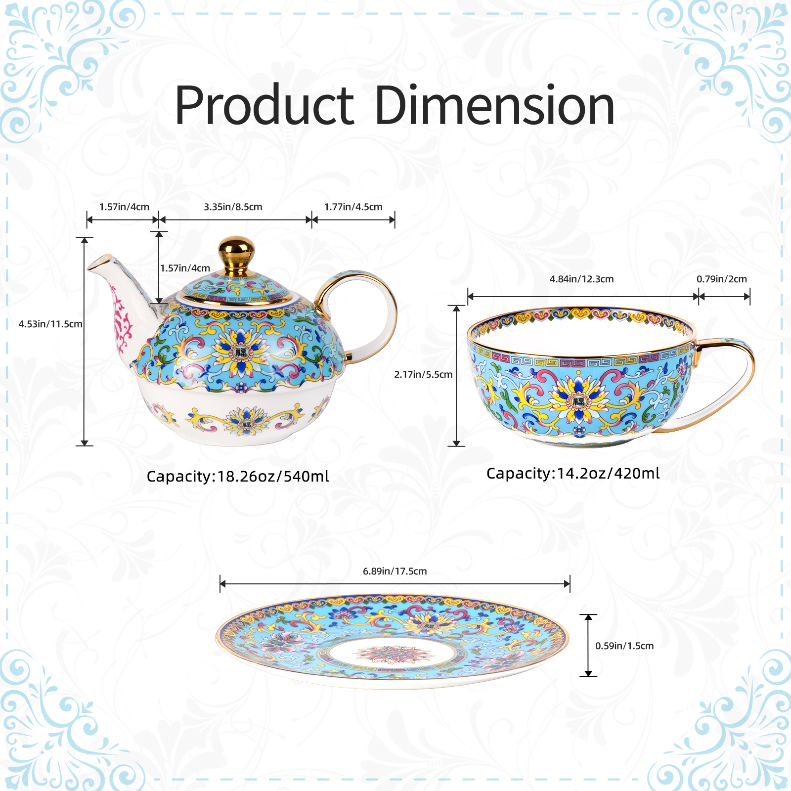 KAMMAK Porcelain Tea for One Set with Gilded Accents