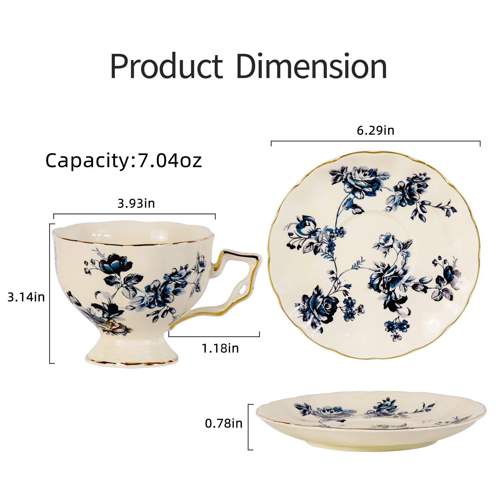 KAMMAK Ceramic Tea Cup and Saucer Set — Vintage-Inspired Porcelain