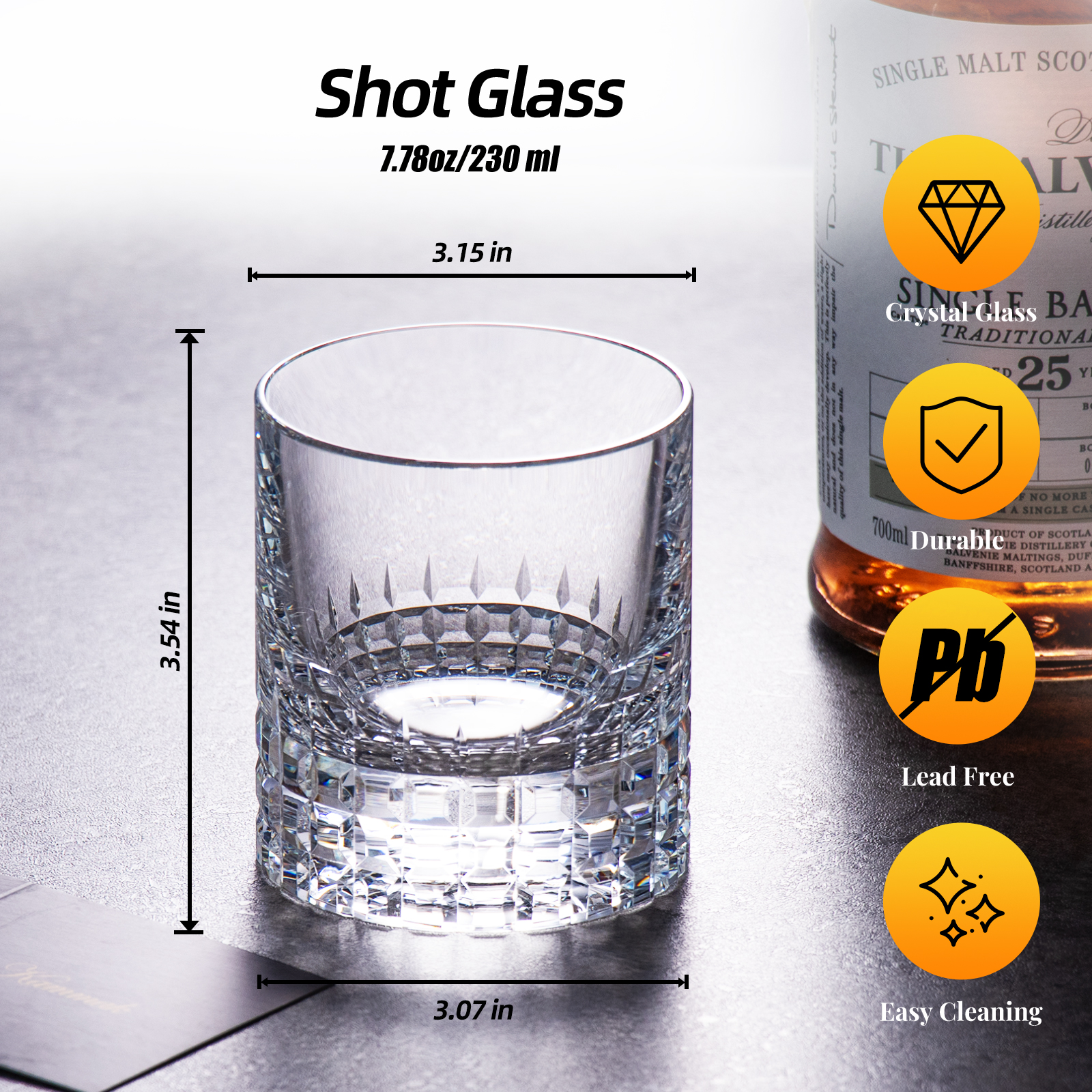 KAMMAK crystal whiskey glasses - handcrafted stemless old fashioned glasses
