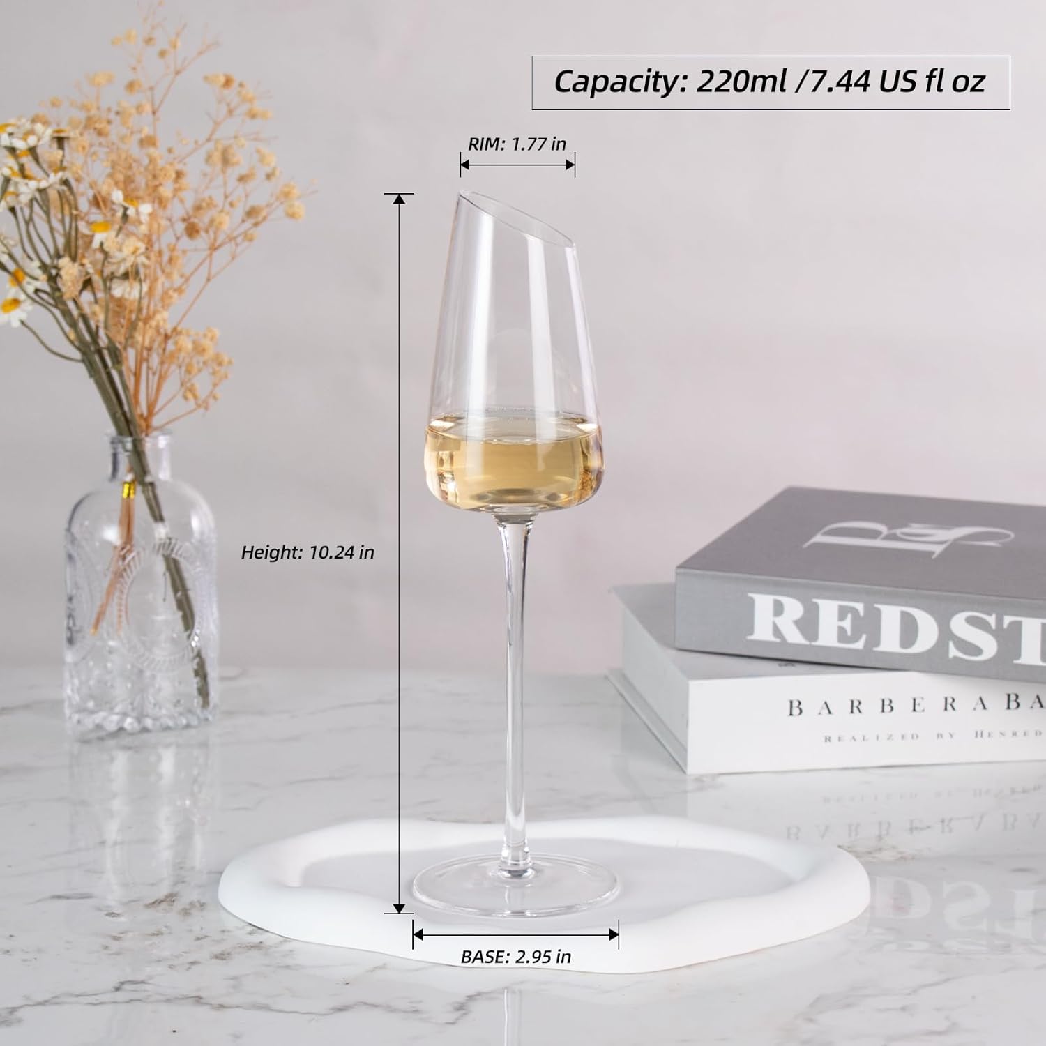KAMMAK 7.44oz Hand-Blown Crystal Bordeaux Red Wine Glasses, Set of 2