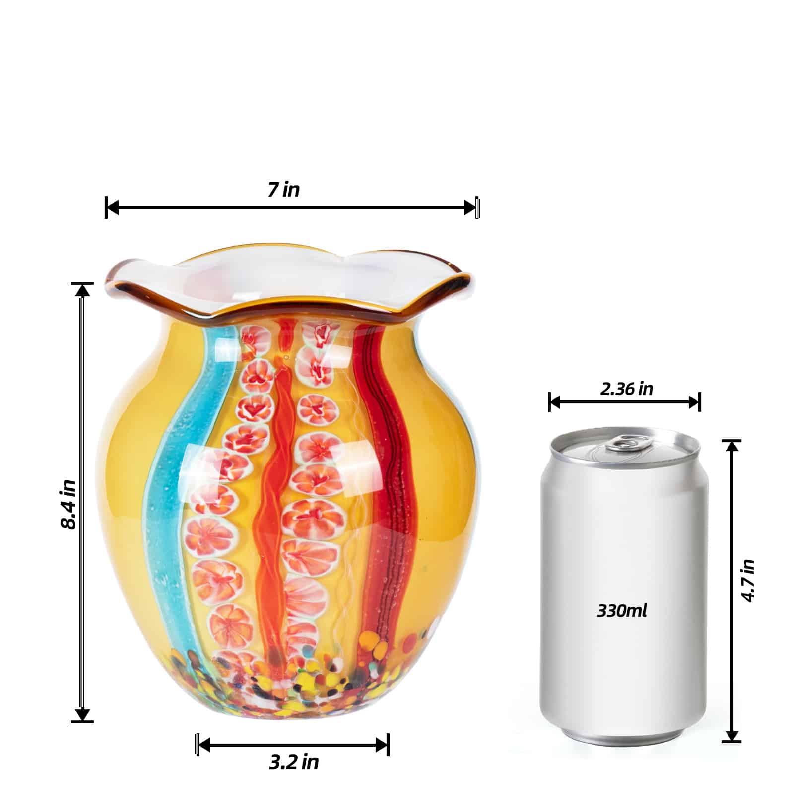 KAMMAK hand blown colorful glass vase with wide round mouth - decorative centerpiece