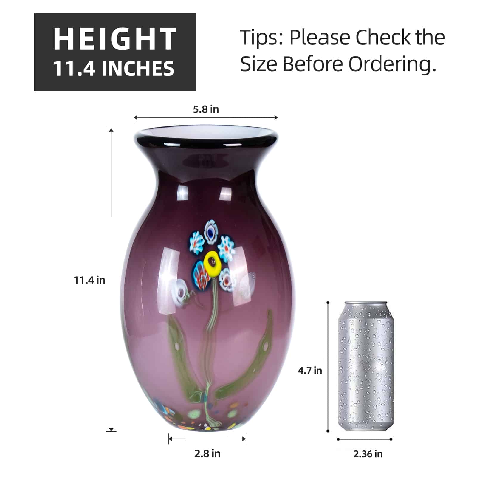 KAMMAK hand blown colorful glass vase with wide round mouth - decorative centerpiece