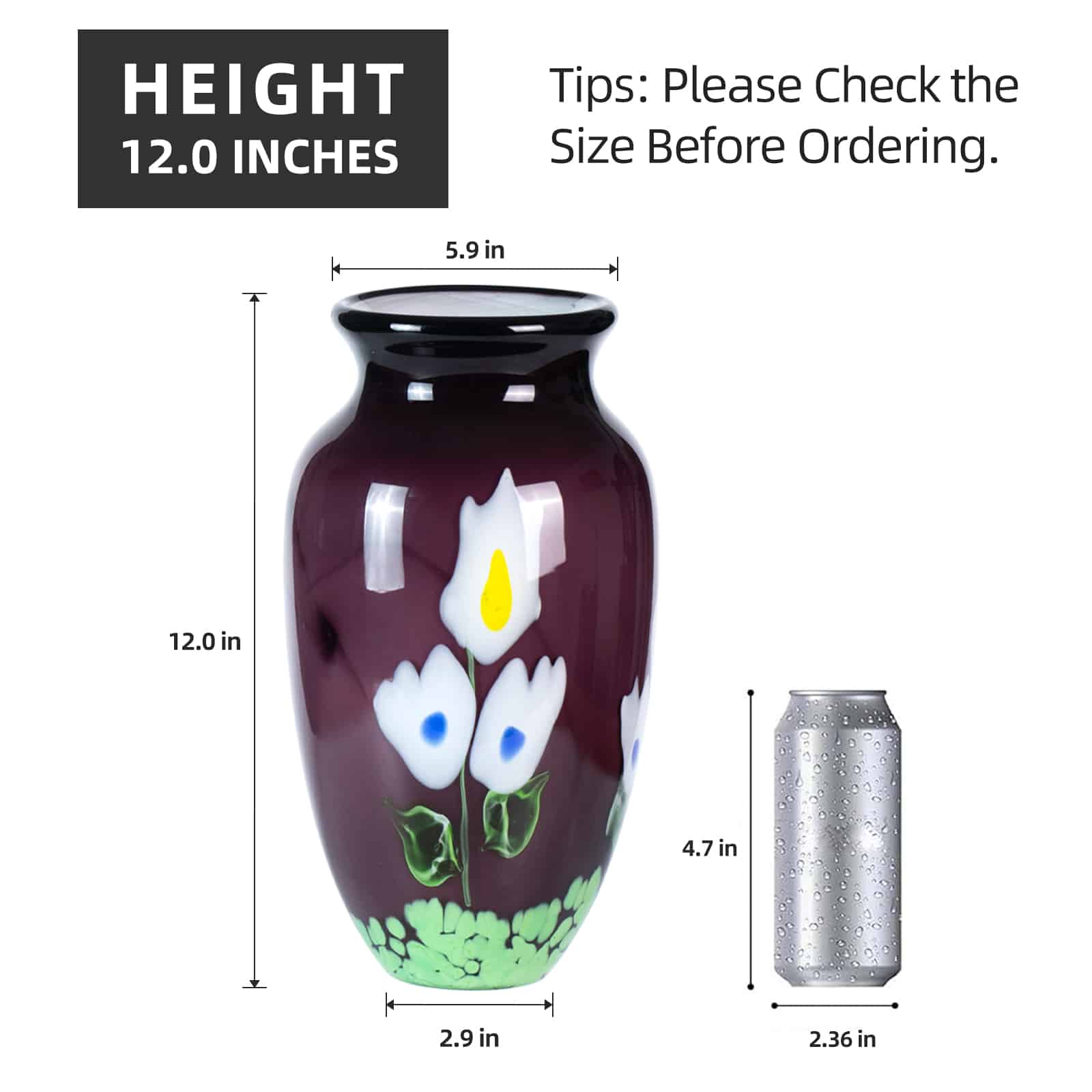 KAMMAK hand blown colorful glass vase with wide round mouth - decorative centerpiece