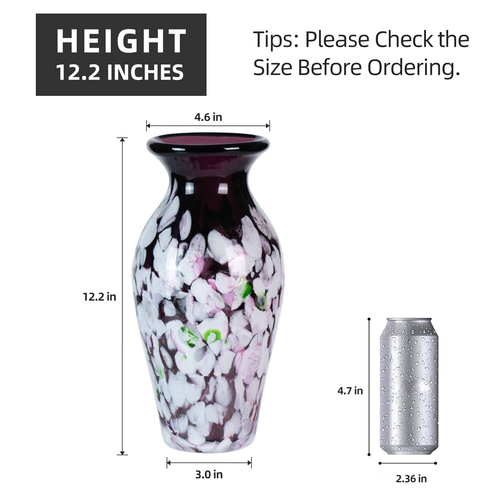 KAMMAK hand blown colorful glass vase with wide round mouth - decorative centerpiece