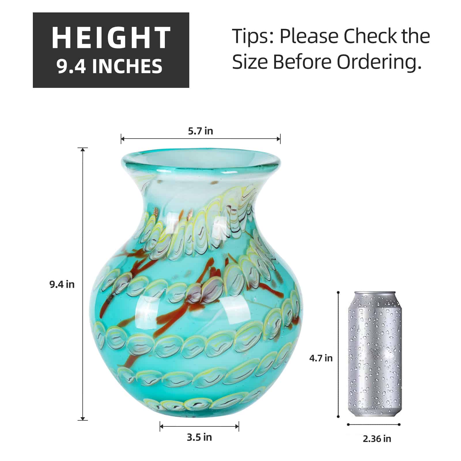 KAMMAK hand blown colorful glass vase with wide round mouth - decorative centerpiece