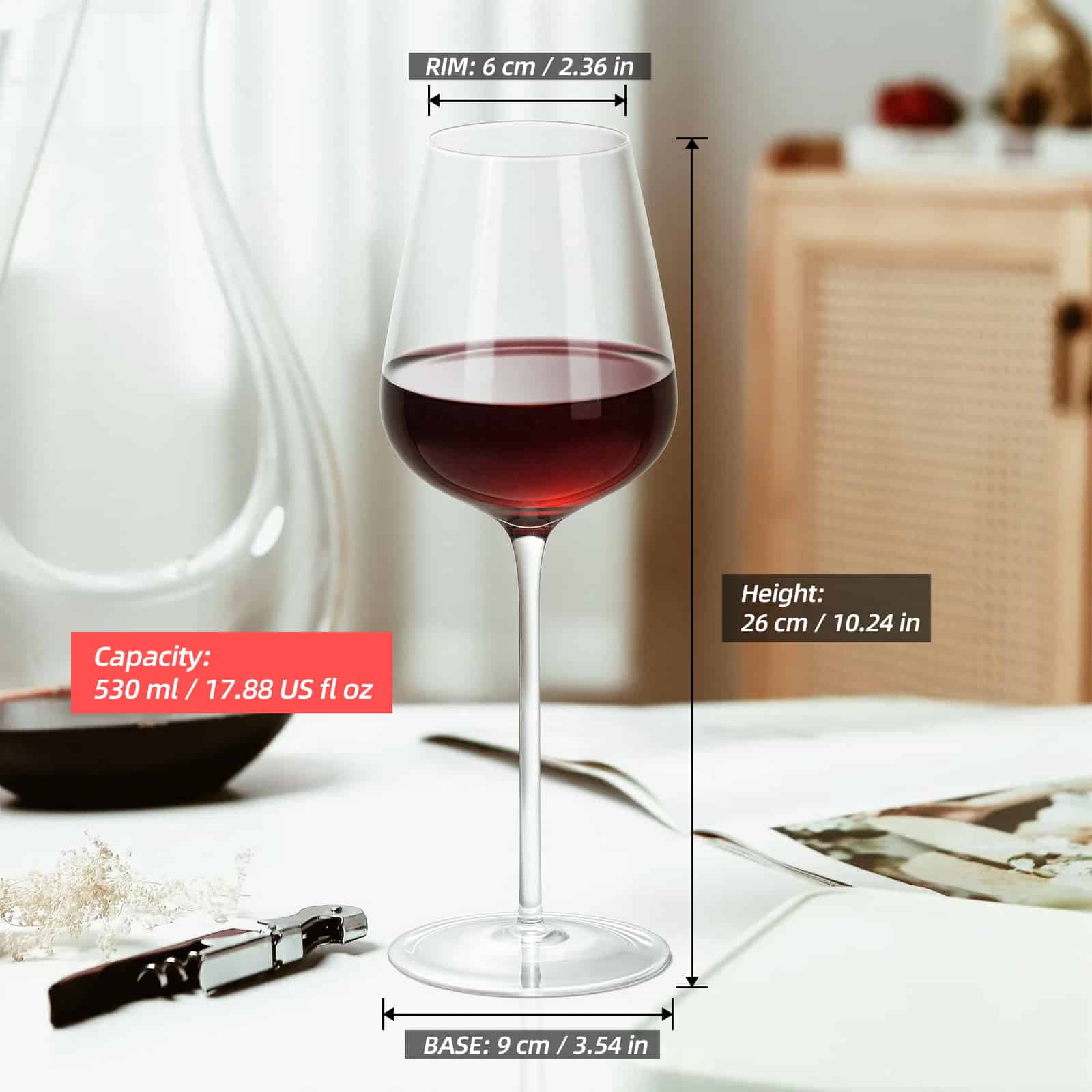 KAMMAK lead-free crystal wine glass 17oz - wide bowl for aeration and elegant clarity