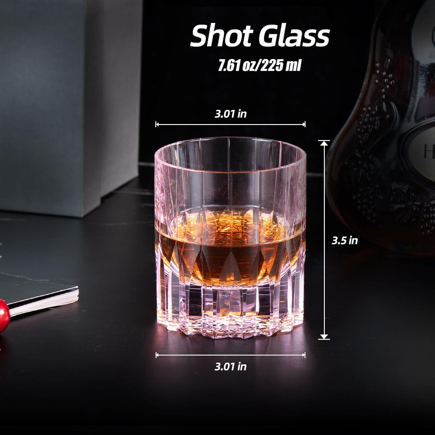 KAMMAK crystal whiskey glasses set of 2, 7.61 oz (225 ml) hand-blown old fashioned tumblers with heavy thick base and seamless design