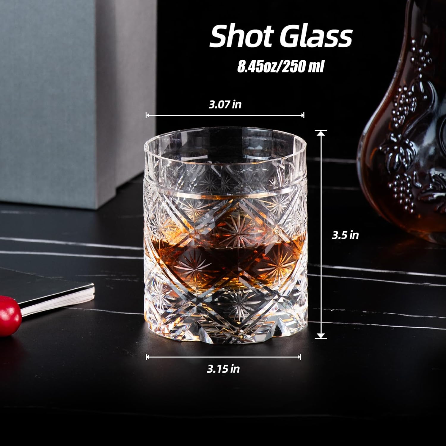 KAMMAK old fashioned crystal whiskey glasses set of 2, 8.45 oz (250 ml) lead-free crystal tumbler with thick base