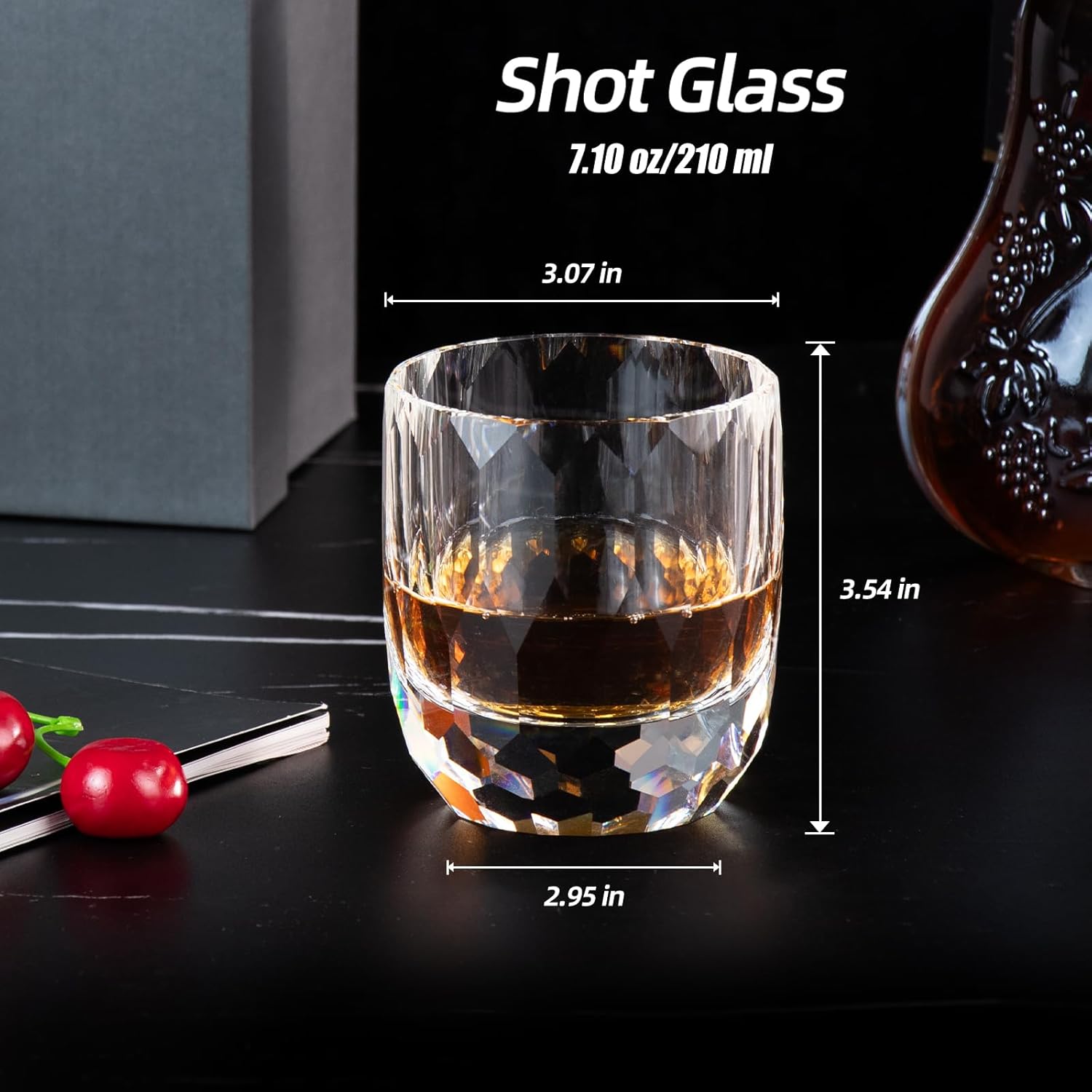 KAMMAK K9 crystal whiskey glasses set of 2, 7.1 oz old fashioned tumbler with heavy base