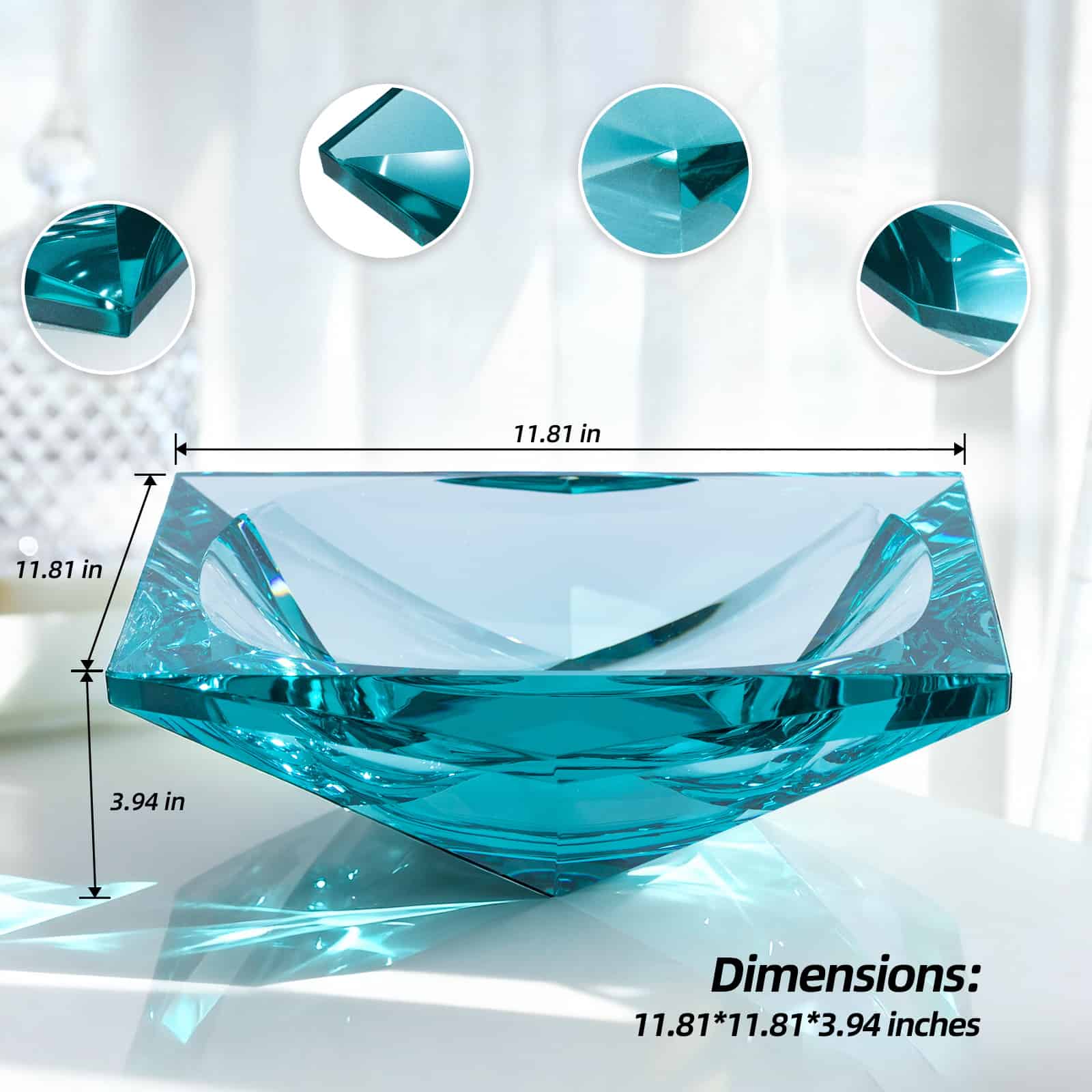 KAMMAK crystal glass fruit bowl - inverted triangle faceted centerpiece bowl