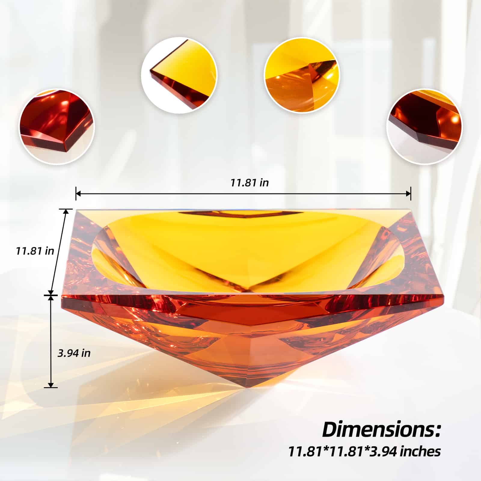 KAMMAK crystal fruit bowl - elegant glass centerpiece bowl for fruits and snacks