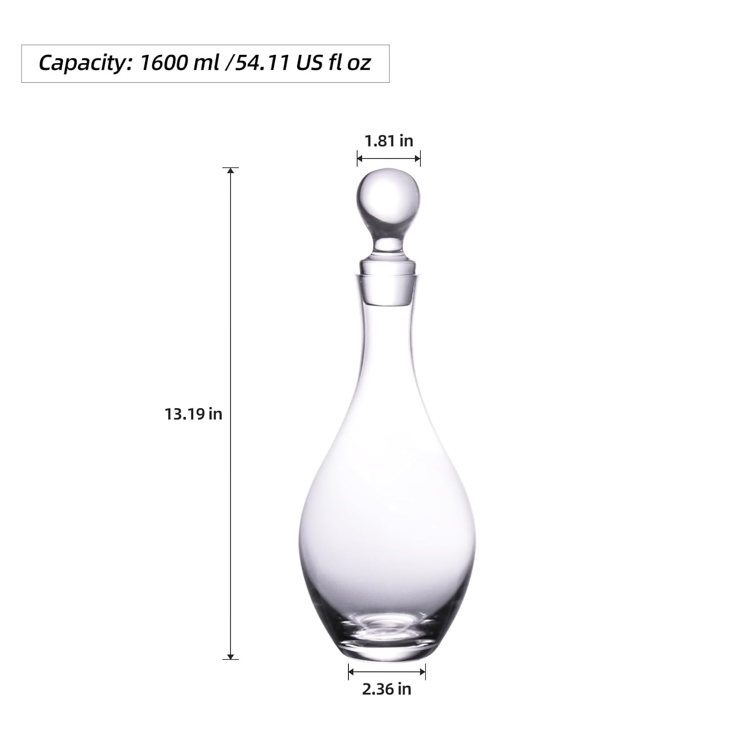 KAMMAK lead-free crystal wine decanter 1600ml with stopper - elegant silhouette