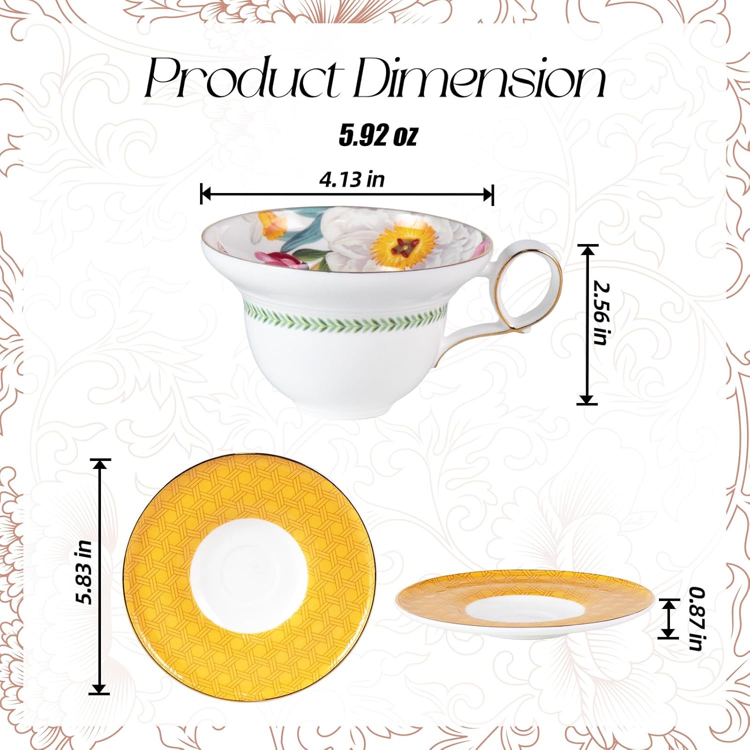 KAMMAK espresso cups with saucers set of 2 - porcelain/bone china cups with gold trim