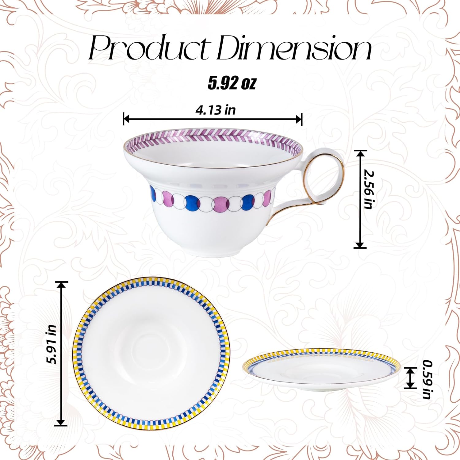 KAMMAK porcelain espresso cups with saucers set of 2 - exquisite motifs with gold trim