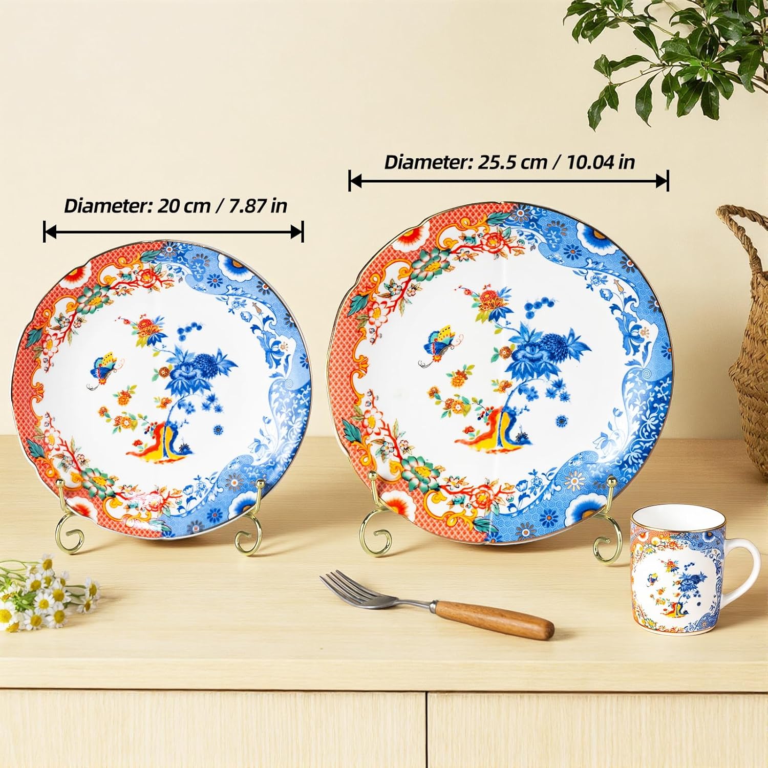 KAMMAK ceramic decorative plates set of 2 - 8 inch and 10 inch vintage porcelain plates with 3D design