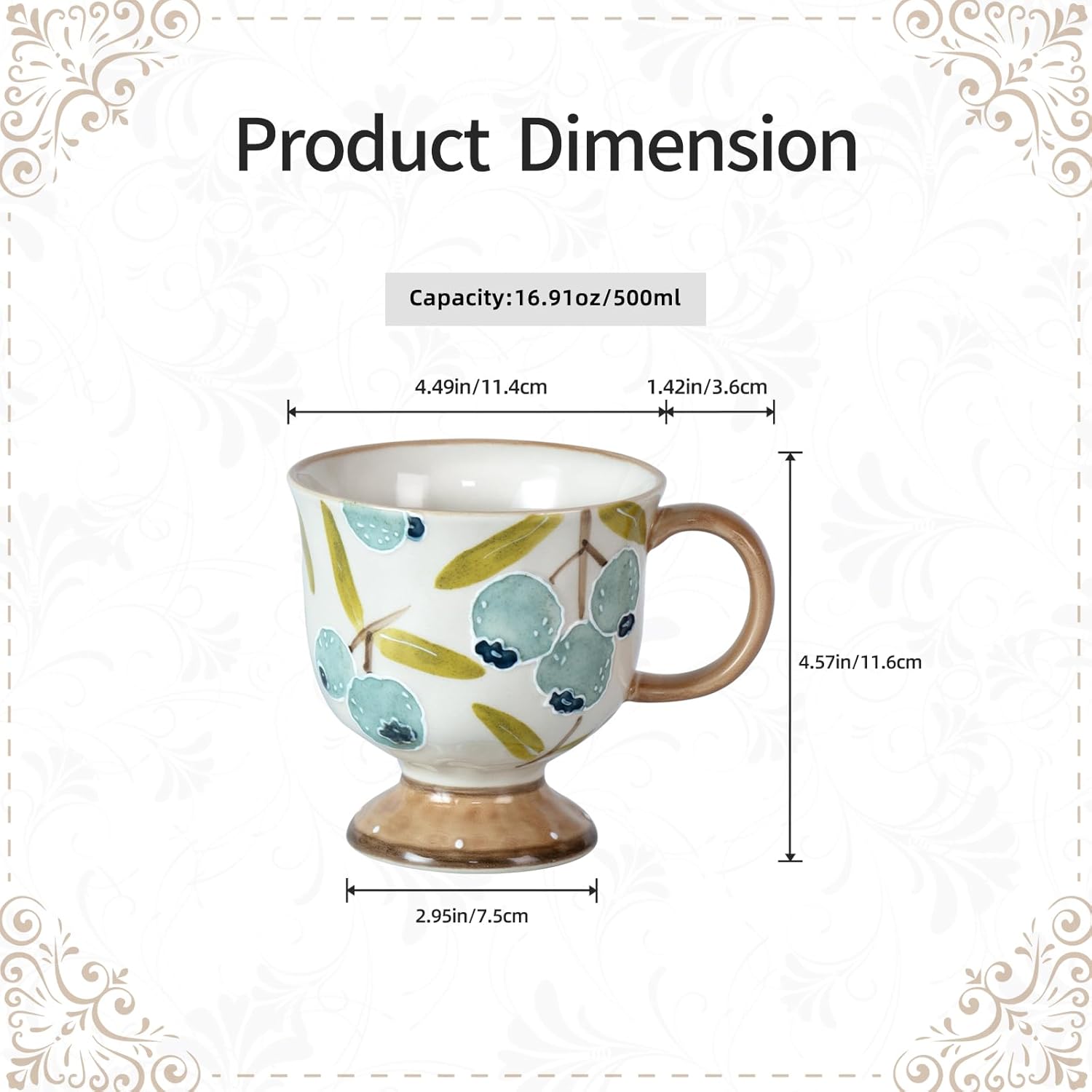 KAMMAK hand-painted vintage ceramic mug - coffee and tea breakfast cup