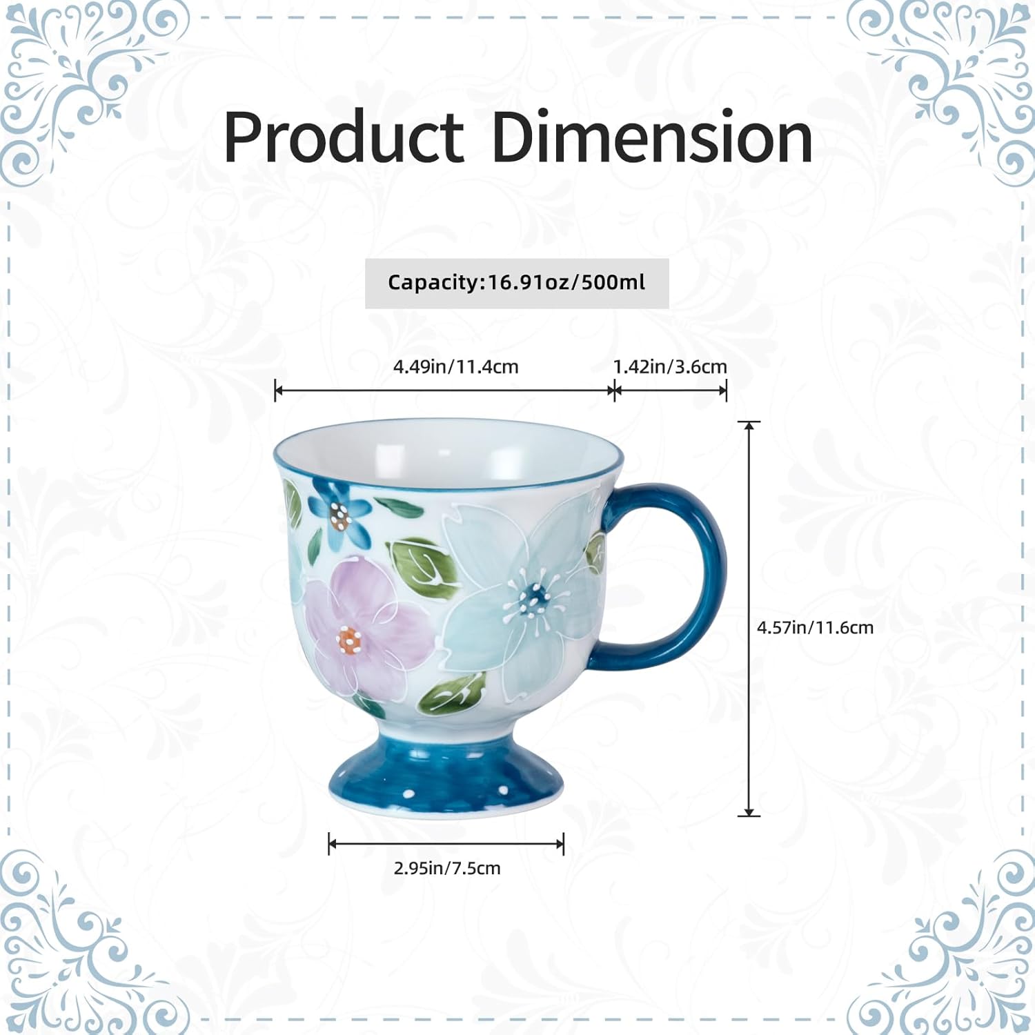 KAMMAK floral ceramic coffee mug - vintage hand-painted style