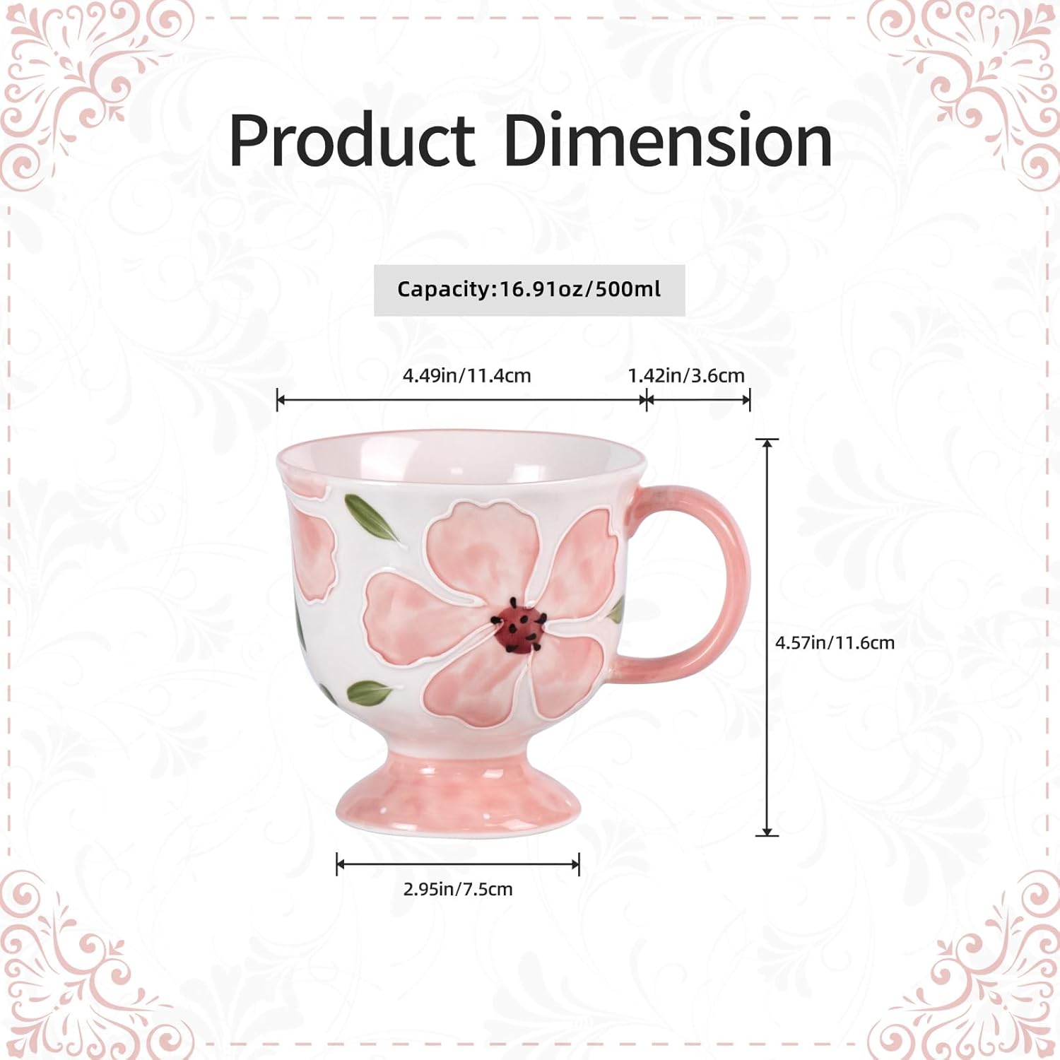 KAMMAK floral ceramic coffee mug - vintage hand-painted style