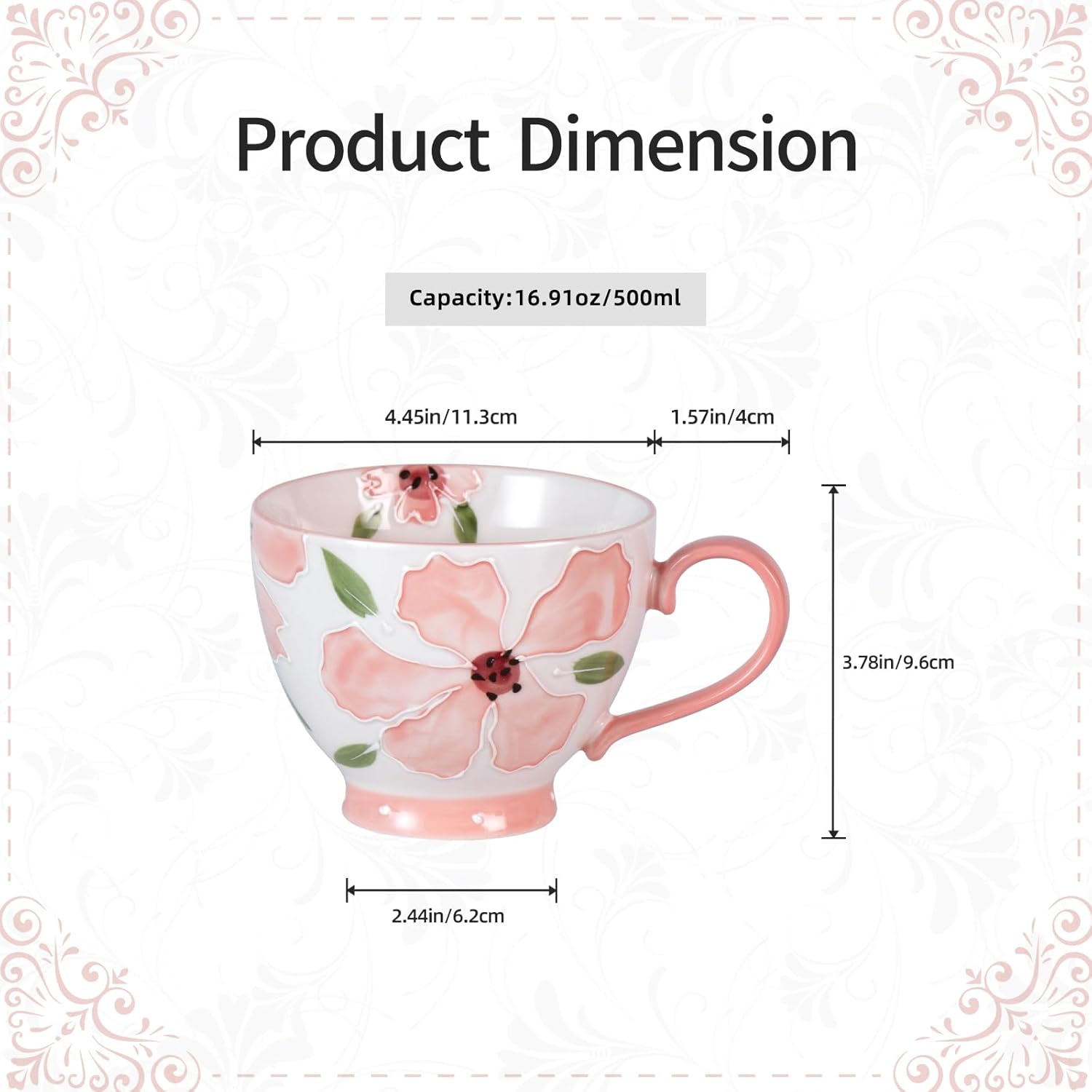 KAMMAK floral ceramic coffee mug - vintage hand-painted style