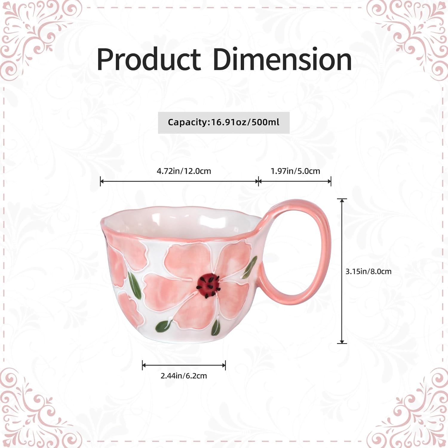 KAMMAK floral ceramic coffee mug - vintage hand-painted style