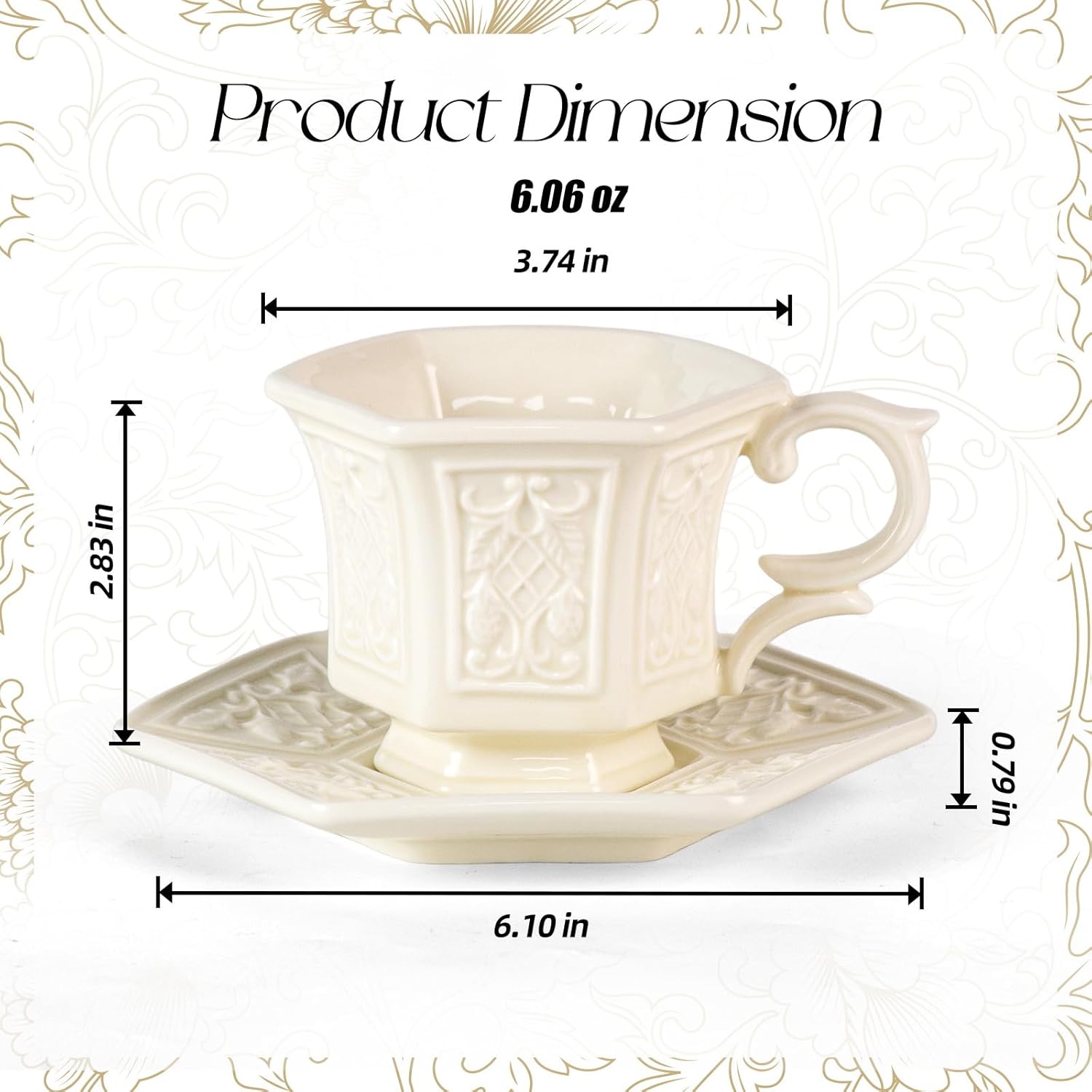 KAMMAK cream lacework ceramic cup set - elegant handmade tea cups with gift box