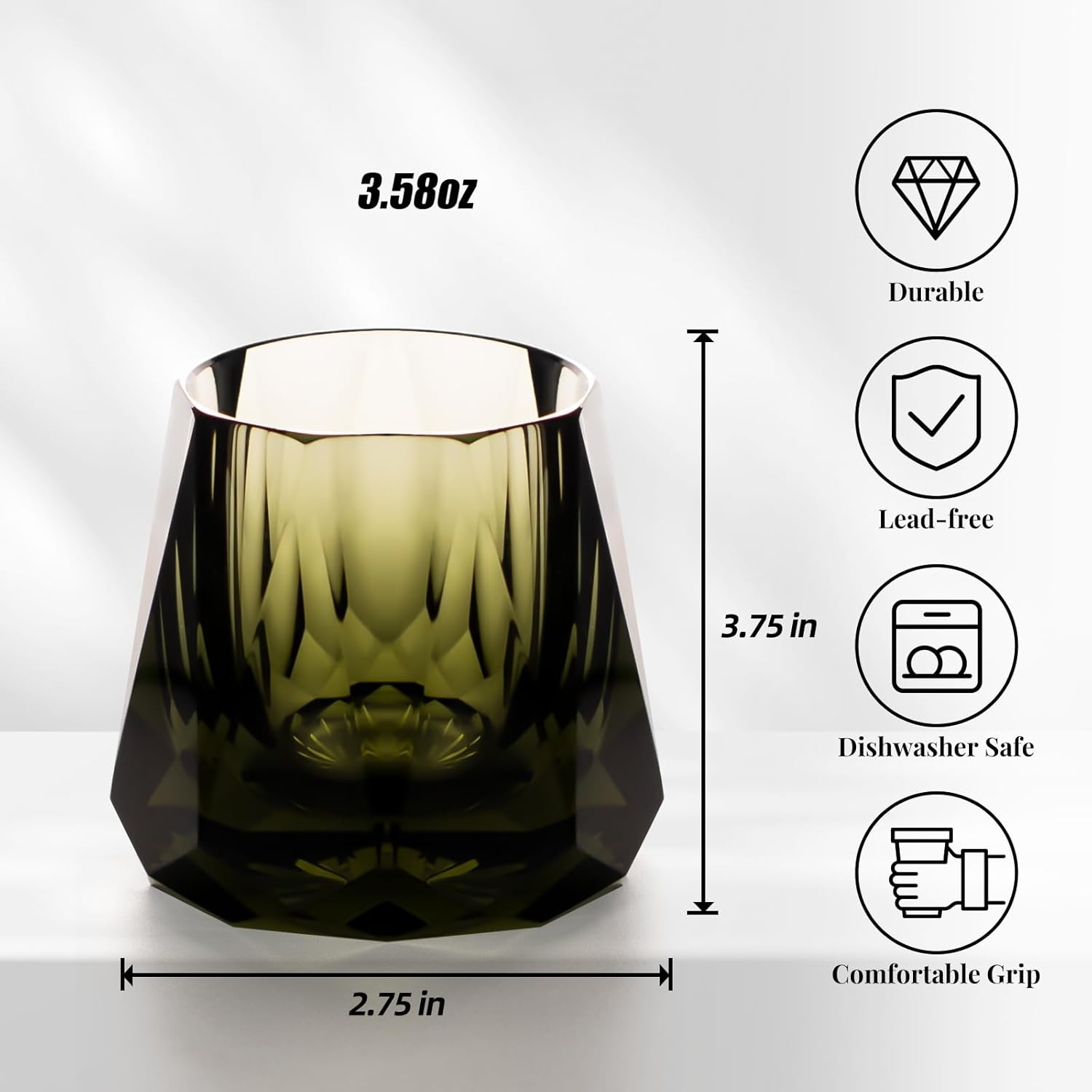 KAMMAK 53oz crystal whiskey glasses set of 2 - old fashioned tumblers with thick base