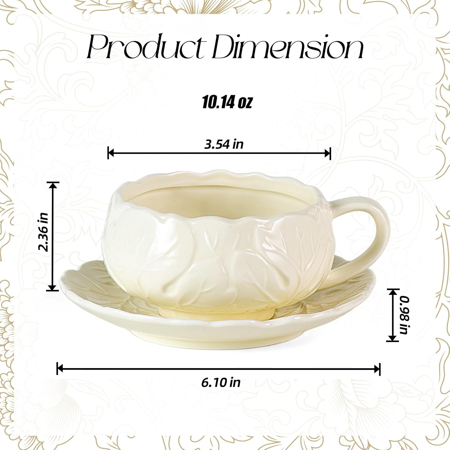 KAMMAK tea cups and saucers set of 2 - porcelain coffee cups 10 ounce with gift box