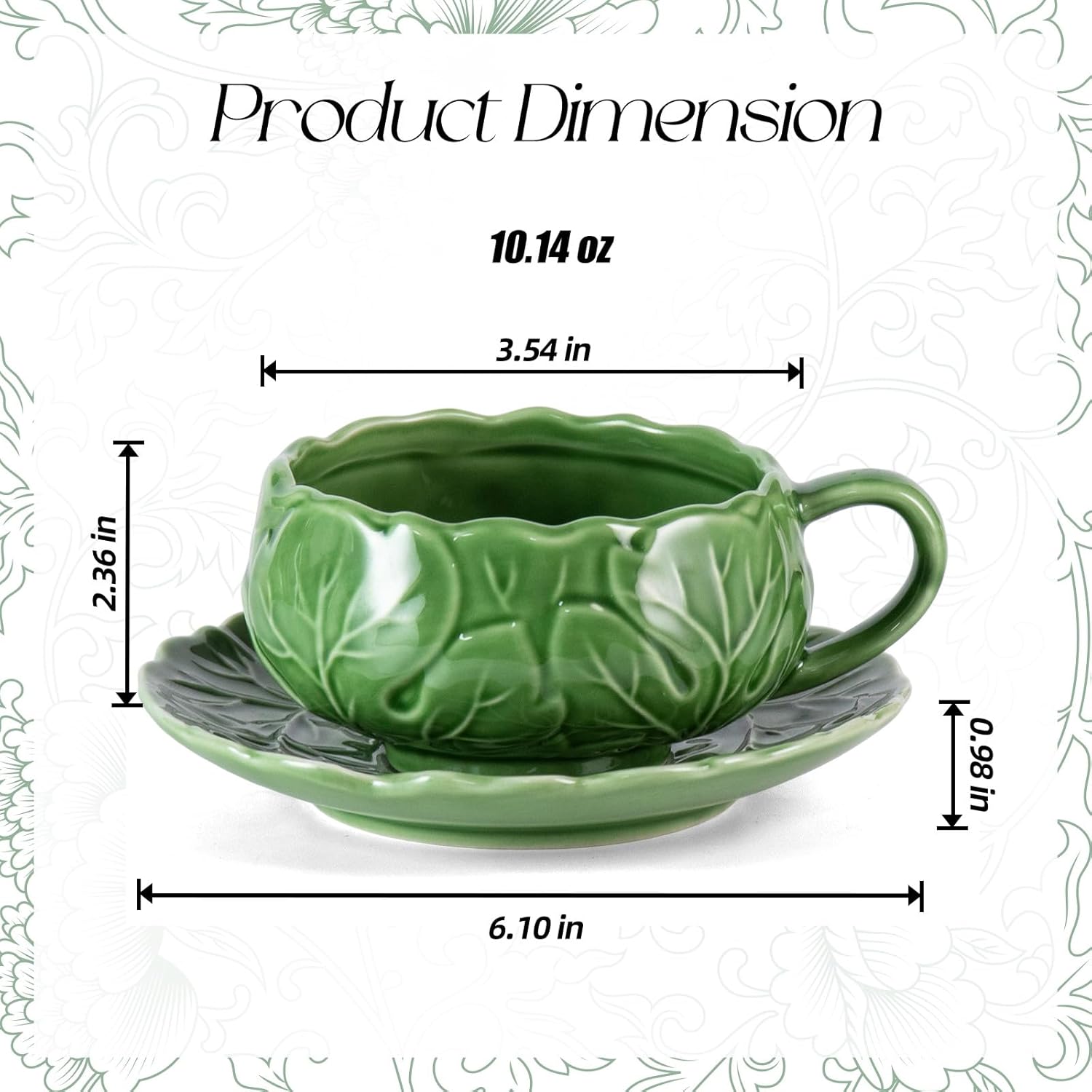 KAMMAK tea cups and saucers set of 2 - 10oz porcelain coffee cups, gift-ready set