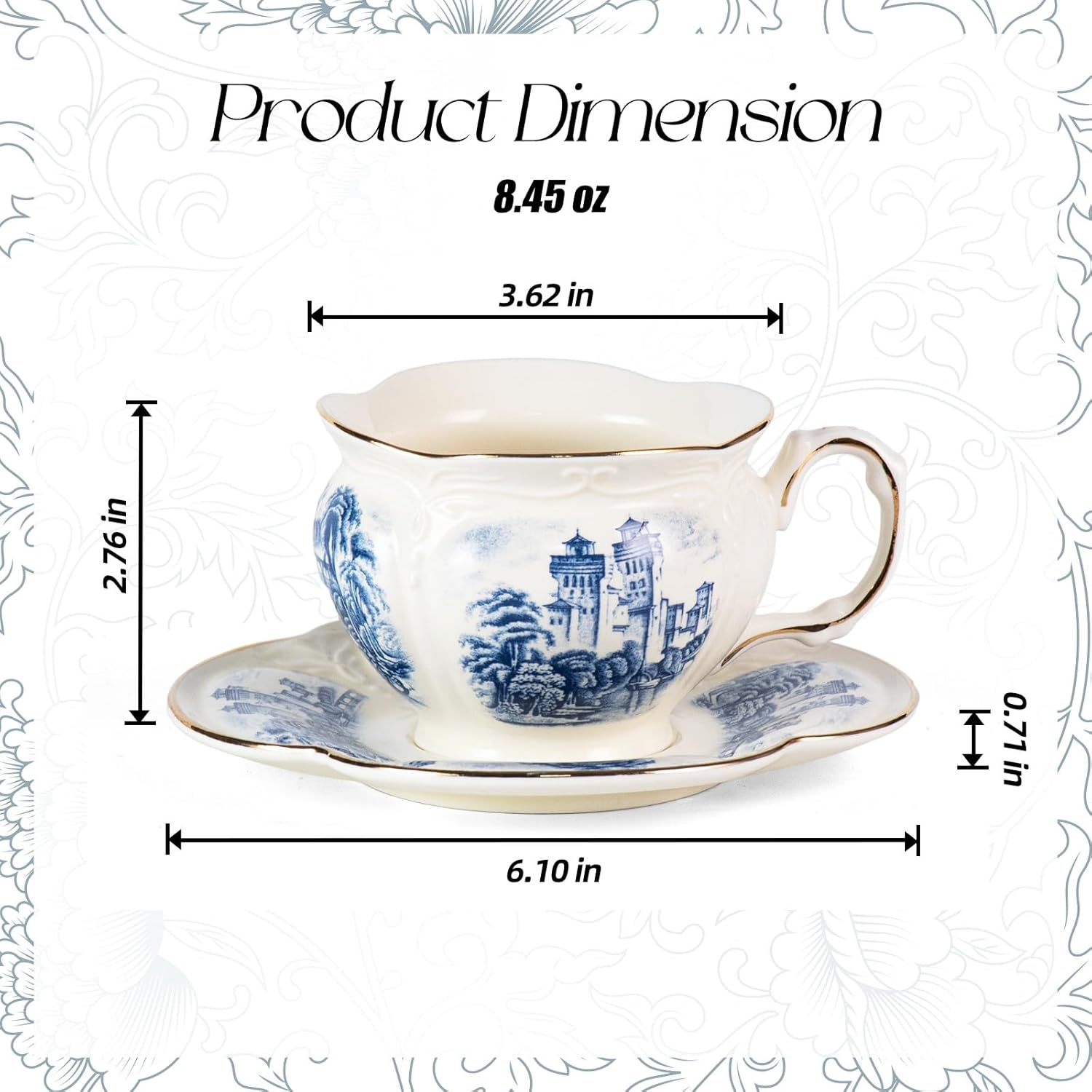 KAMMAK tea cups and saucers set of 2 - porcelain coffee cups set, elegant gift-ready