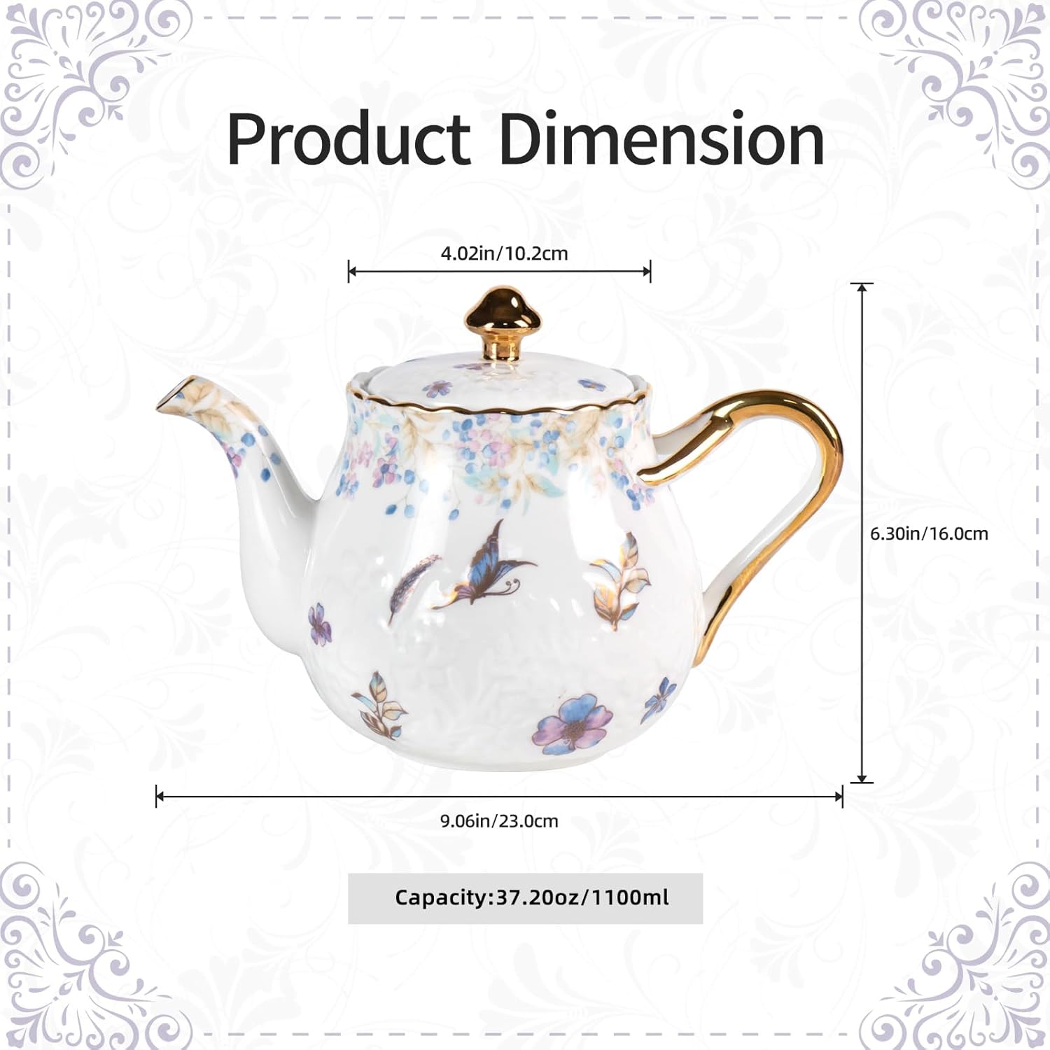 KAMMAK vintage porcelain teapot with floral design and gold trim