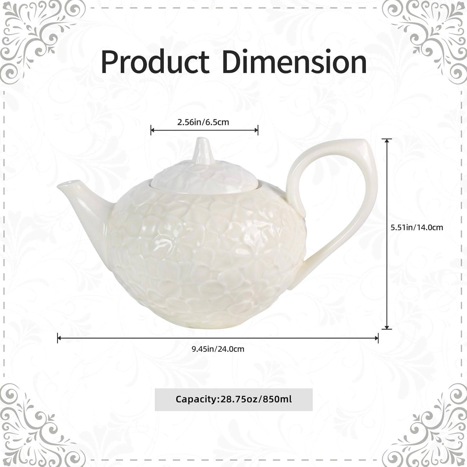 KAMMAK vintage porcelain teapot with handle and gold trim - blooming design