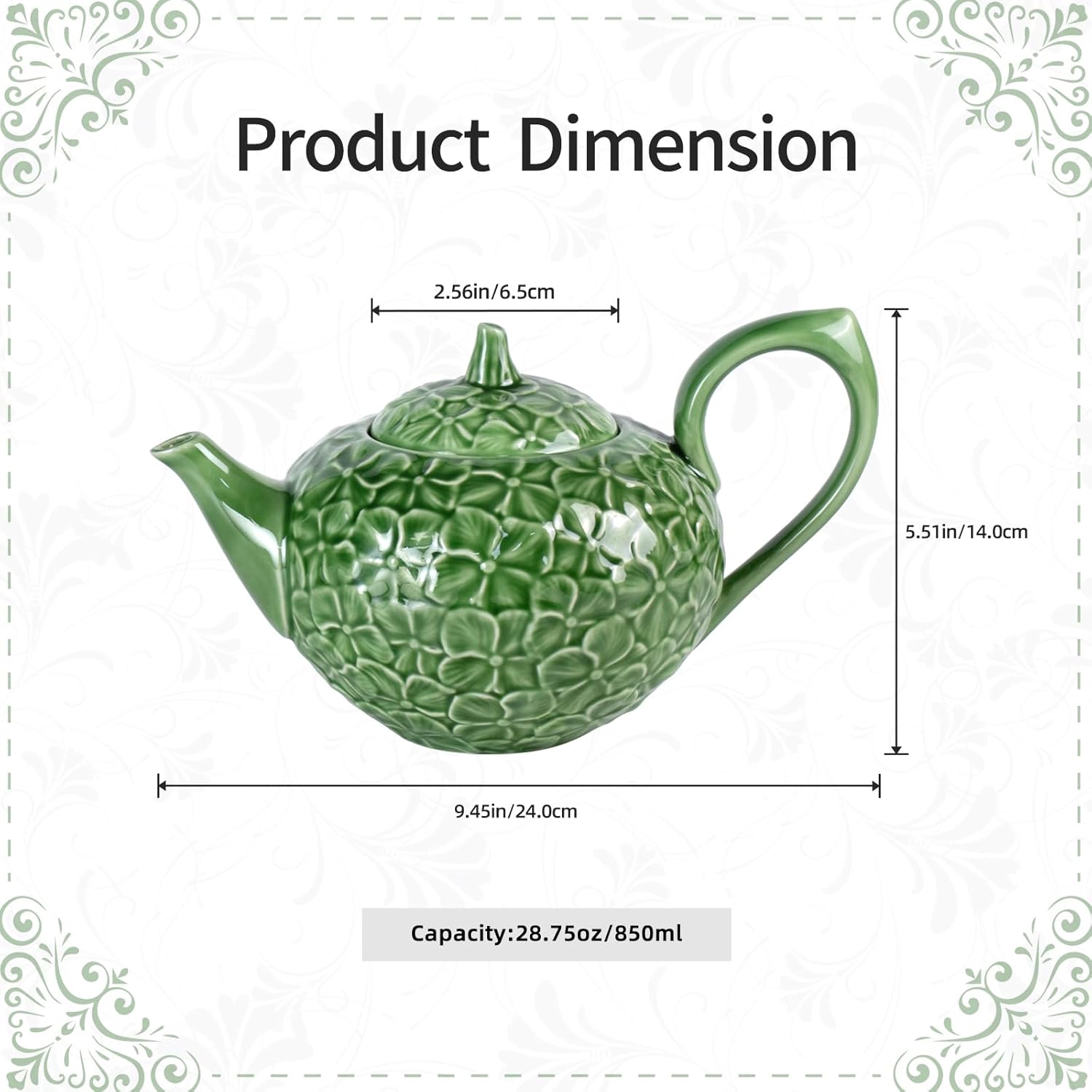 KAMMAK vintage porcelain teapot with handle and gold trim - blooming design