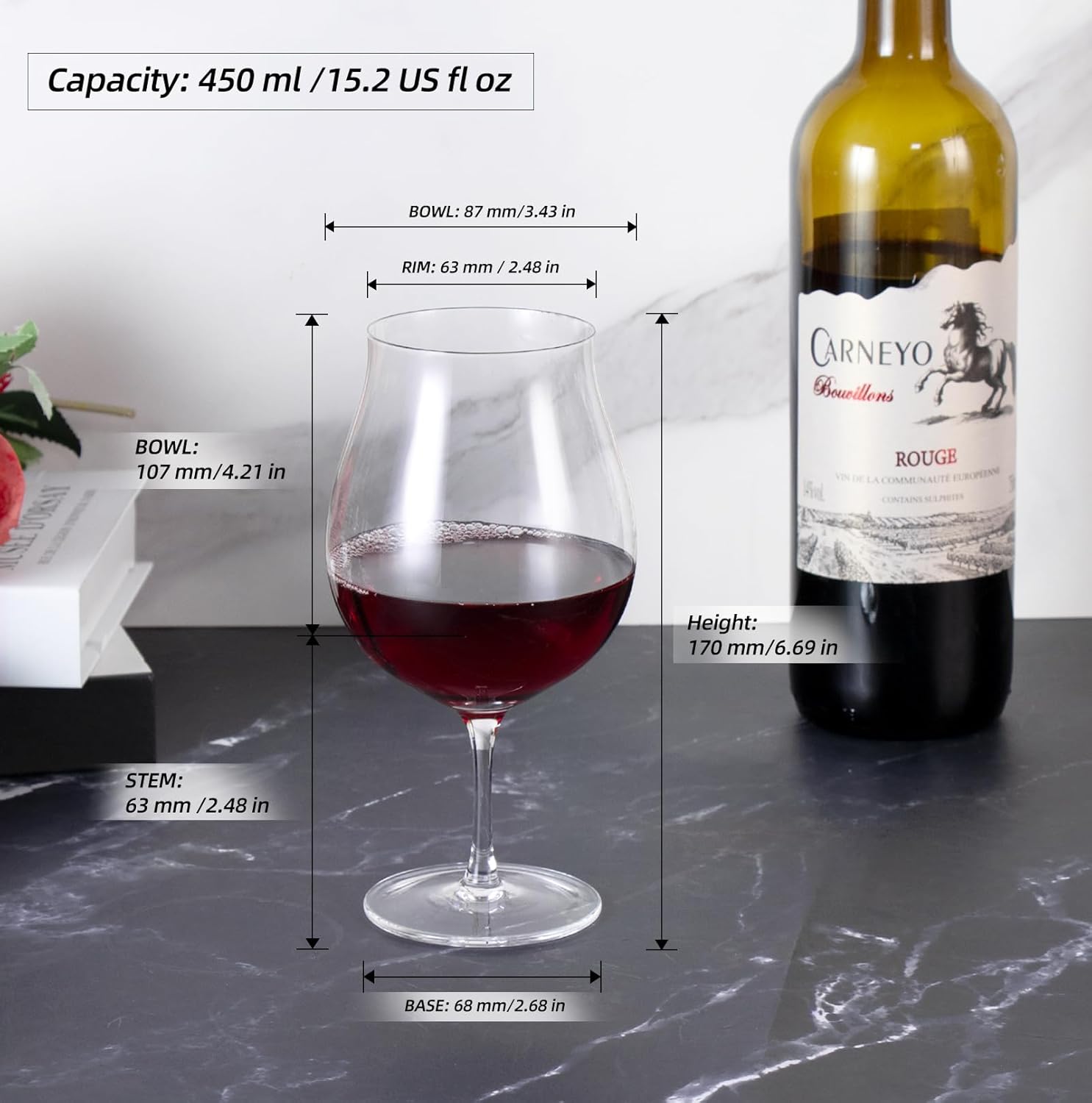 KAMMAK 27oz Bordeaux wine glasses set of 2 - hand blown crystal red wine glasses