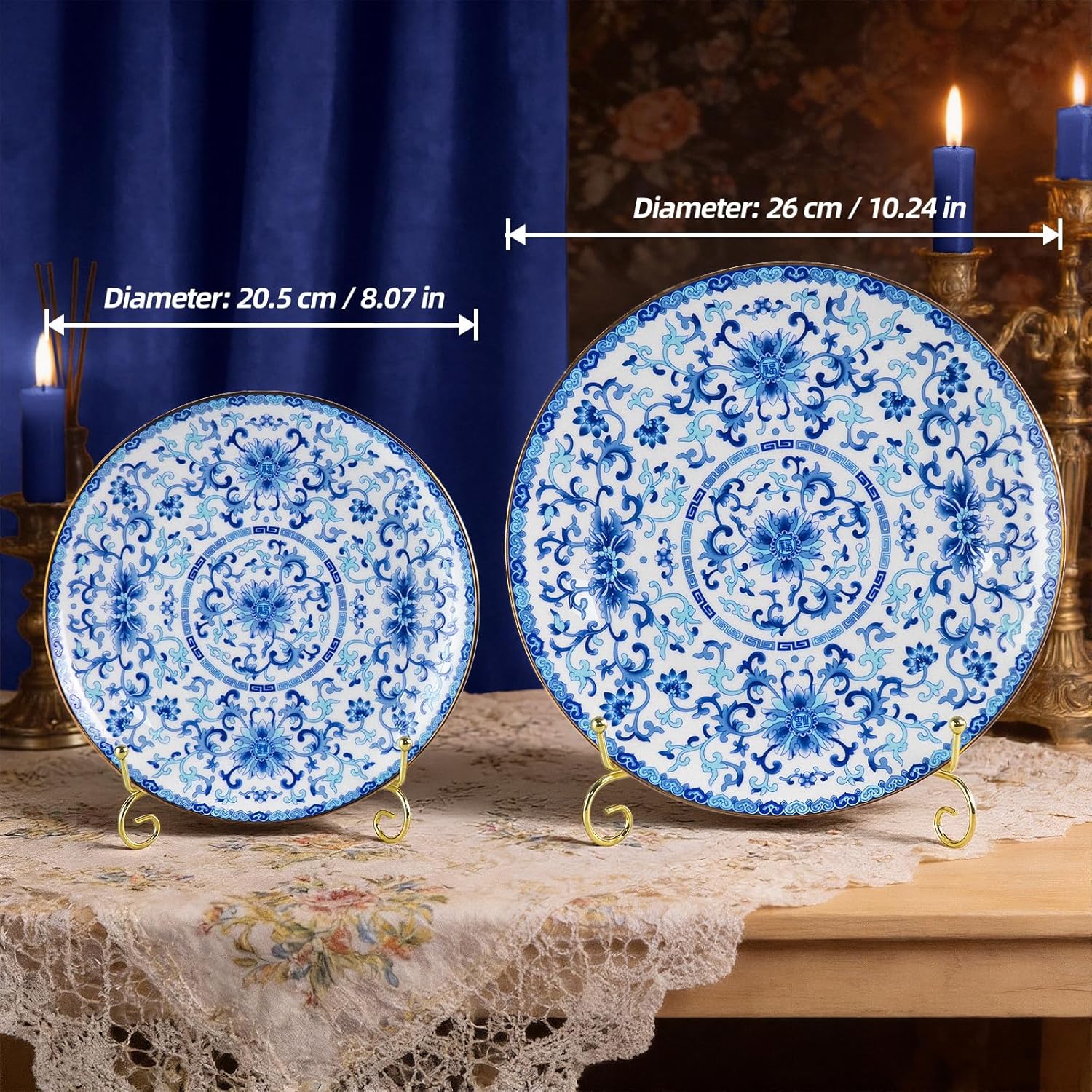 KAMMAK decorative ceramic plate for display - blue and white hand-painted plate decor