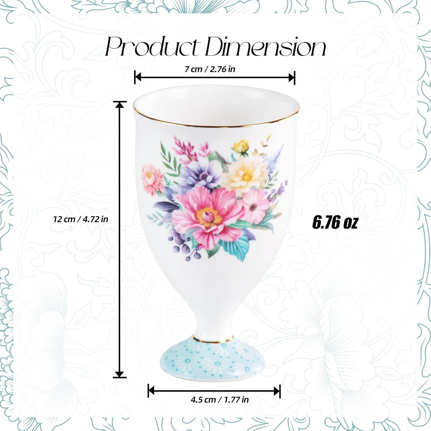 KAMMAK bone china mugs set of 2 with gold rim, 6.76 oz porcelain tea cups