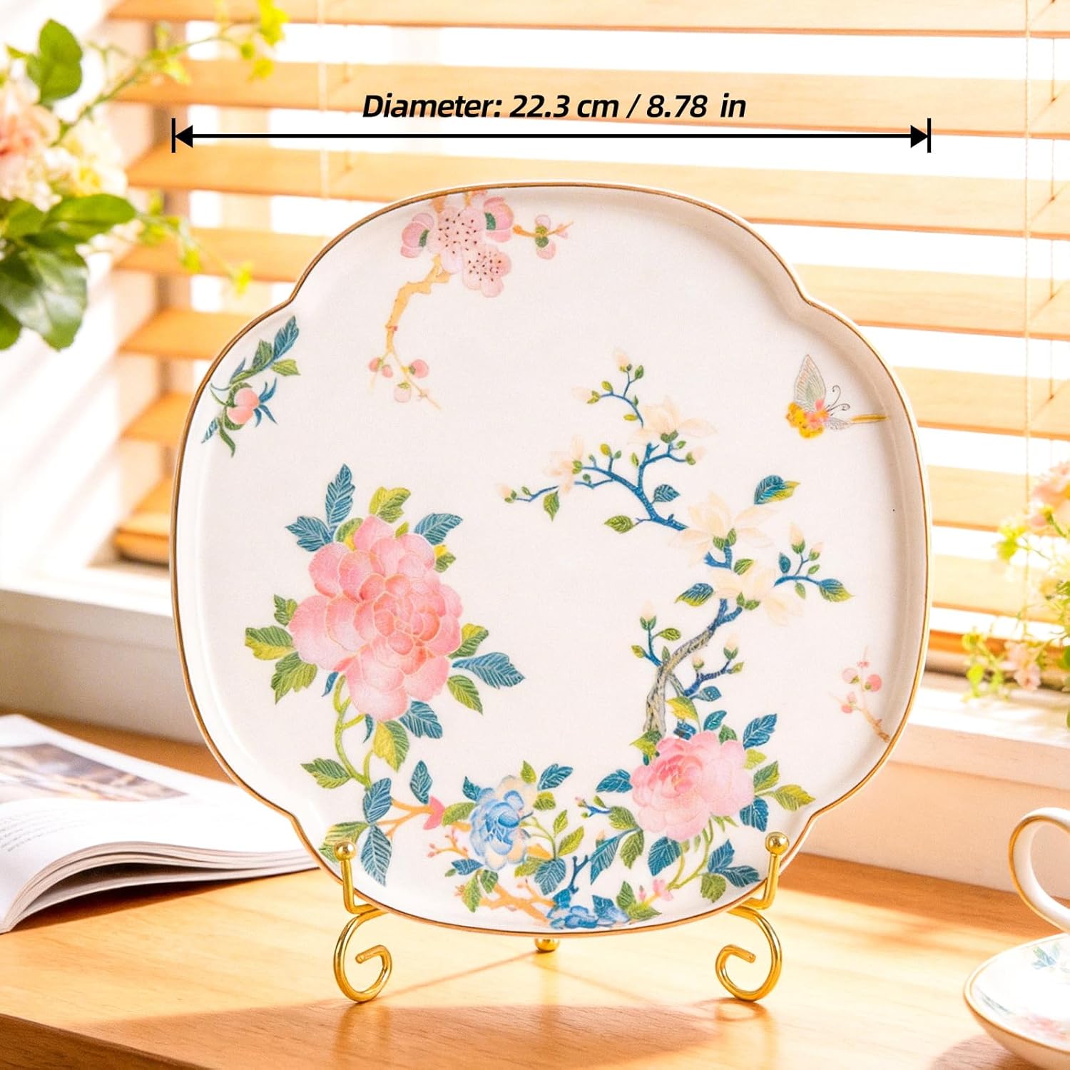 KAMMAK ceramic decorative plate set of 2 with stands - vintage-style porcelain display plates