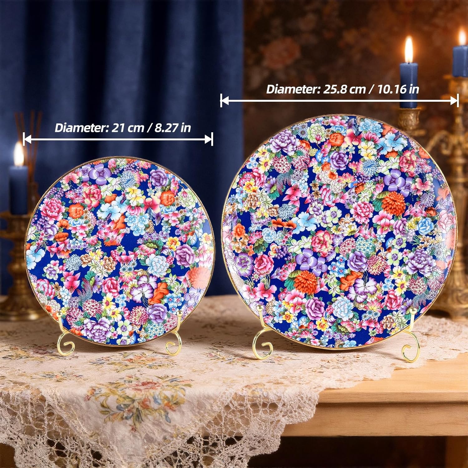 KAMMAK blue decorative ceramic display plate with hand-painted pattern and glossy glaze