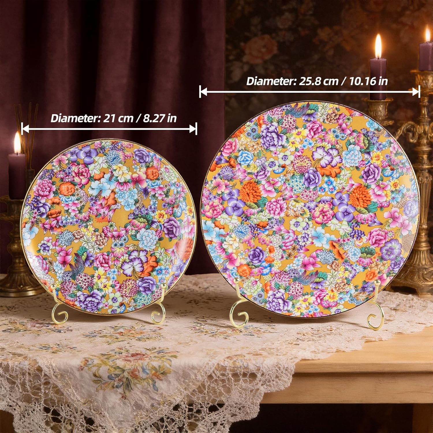 KAMMAK gold ceramic decorative plate with stand - hand-painted display plate