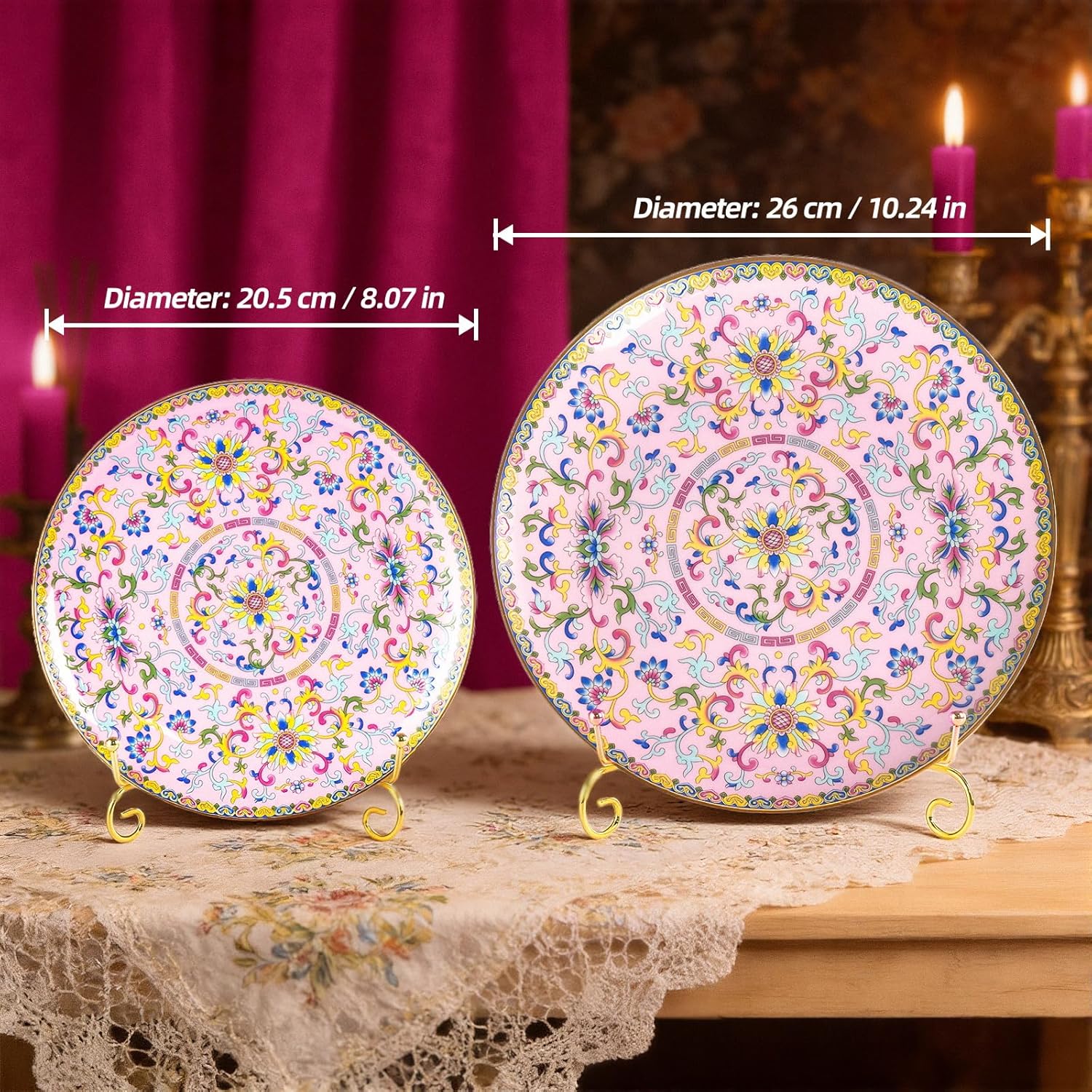 KAMMAK decorative ceramic plate for display - pink hand-painted plate decor