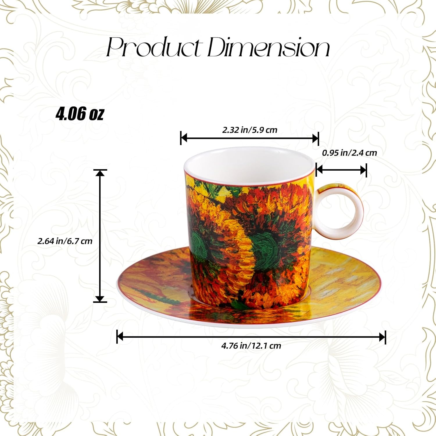 KAMMAK tea cups and saucers set of 2 - fine bone china stackable coffee cups