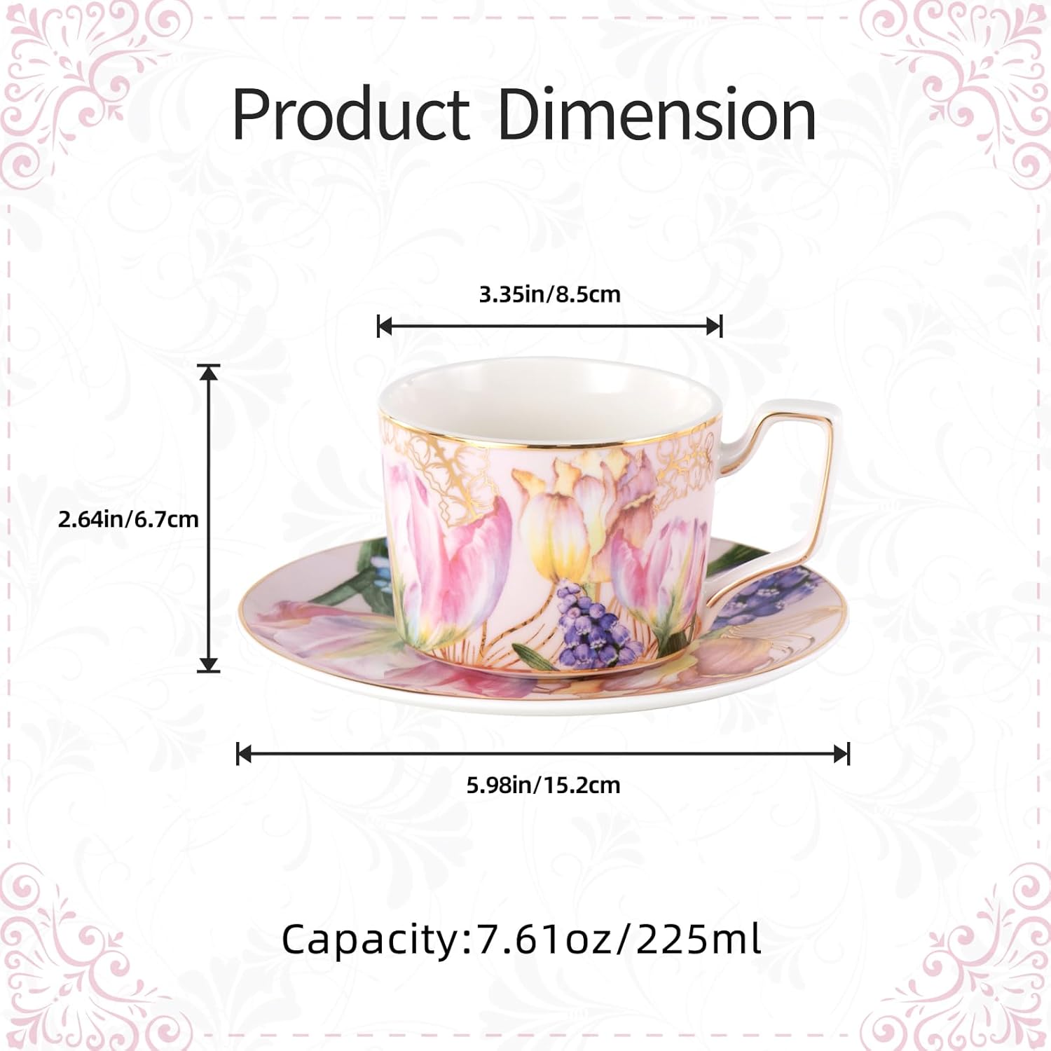 KAMMAK porcelain tea cup and saucer set with vintage-inspired handcrafted design