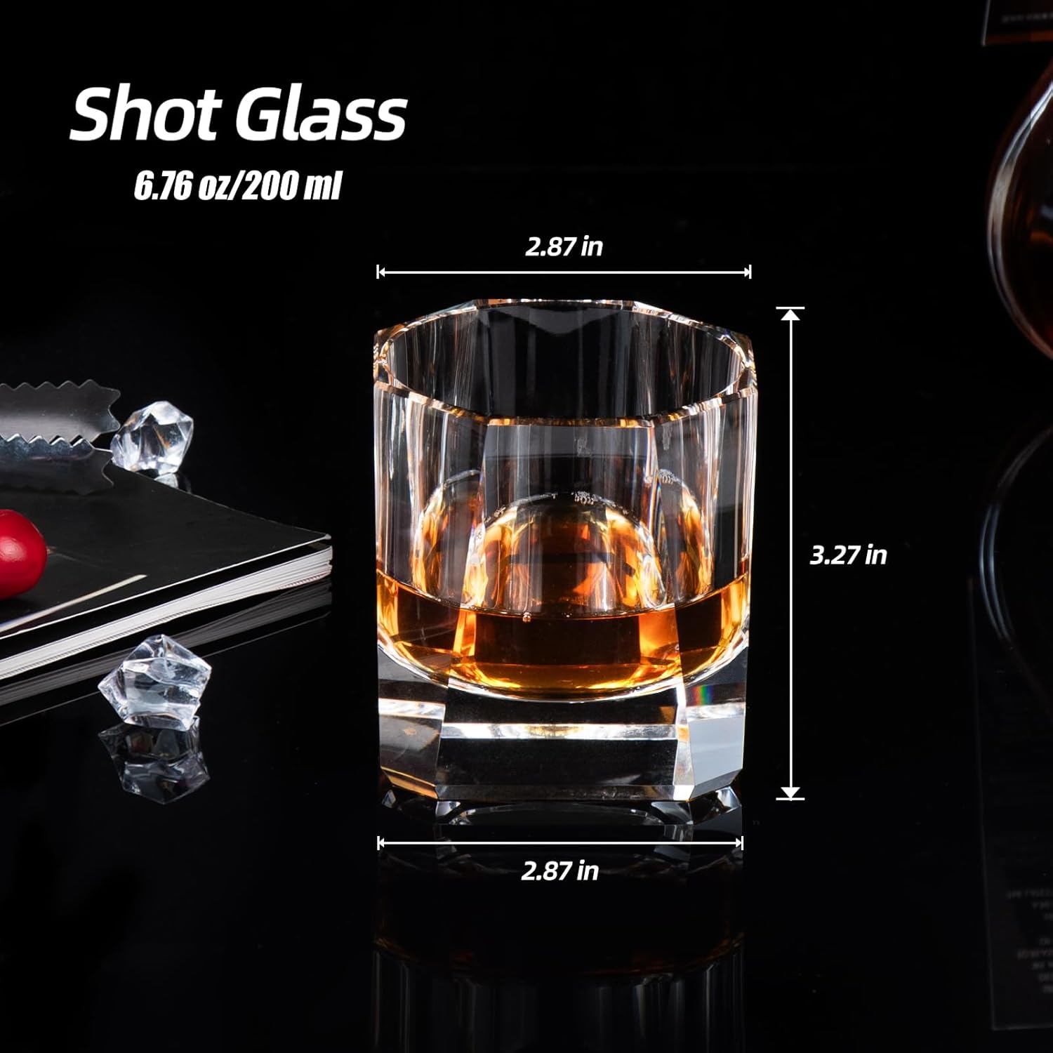 KAMMAK crystal whiskey glasses set 6.76 oz 200 ml with clear modern tumbler design
