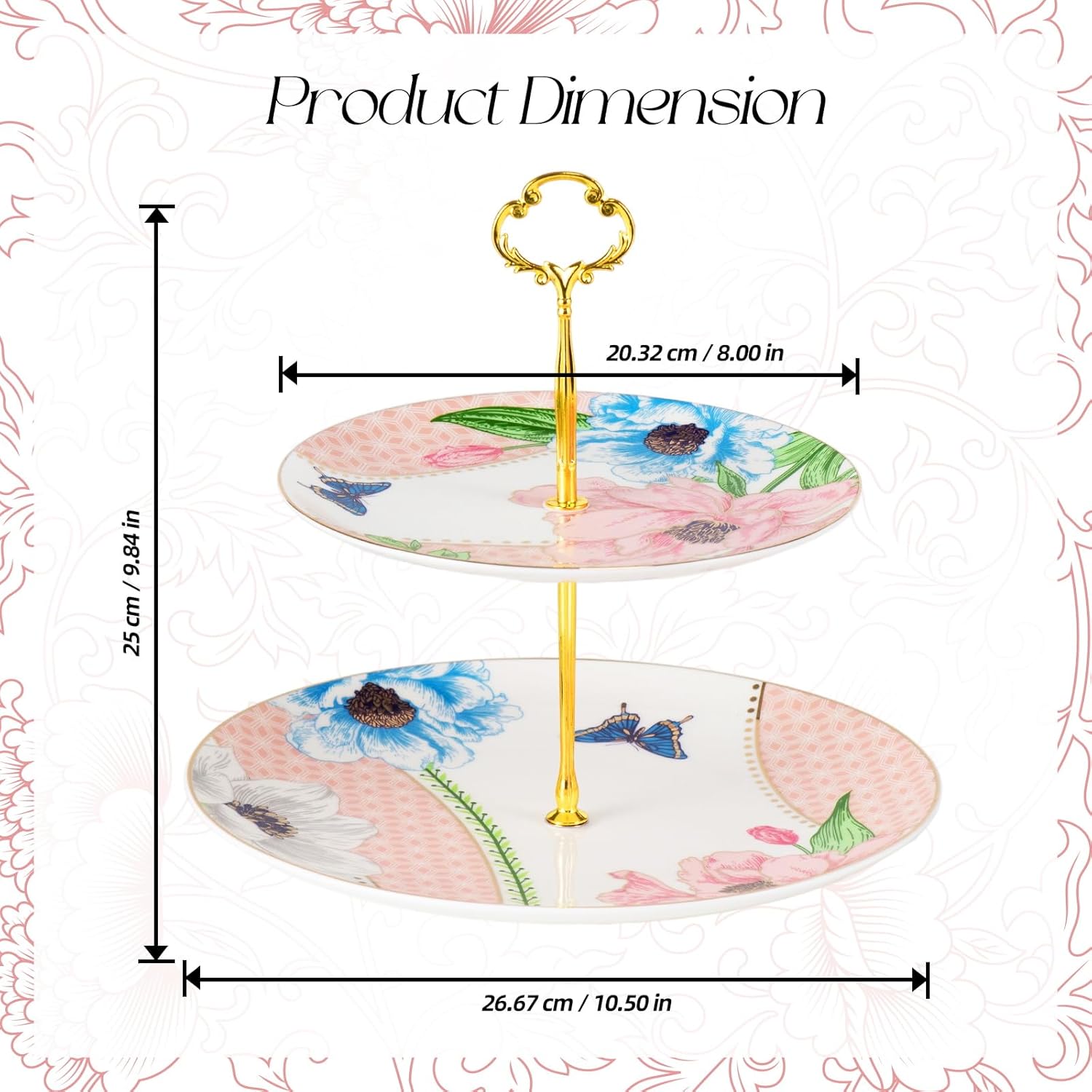 KAMMAK 2-tier porcelain cupcake stand with elegant gold-tone stents