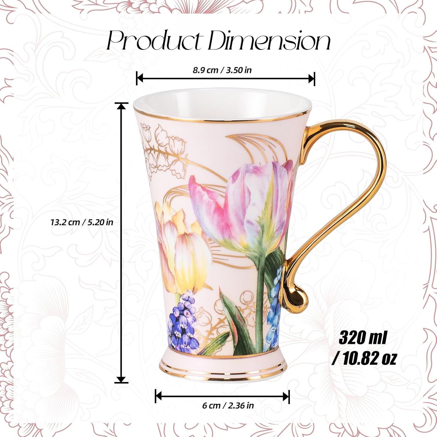 KAMMAK bone china mugs set with elegant gold accents and smooth silhouette