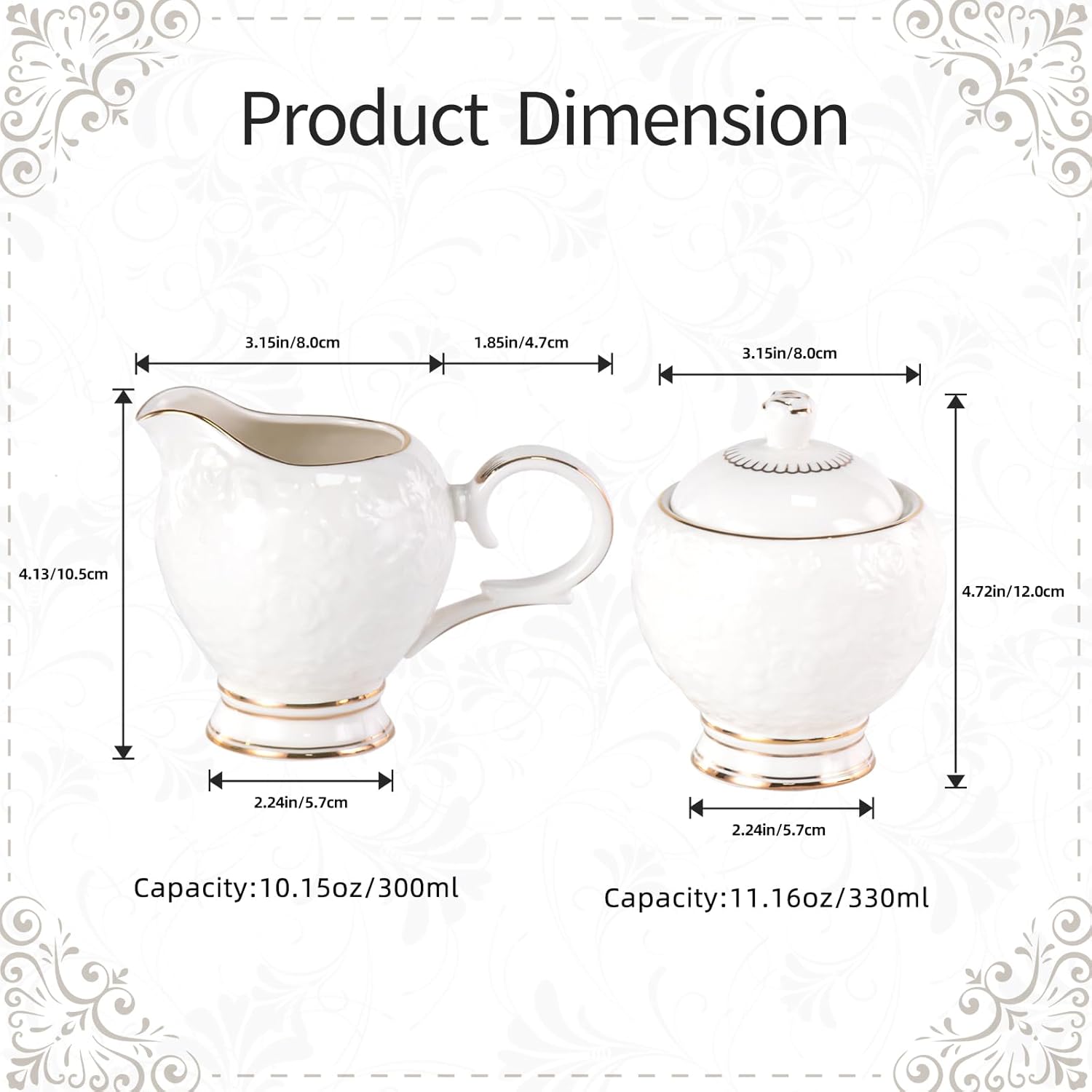 KAMMAK ceramic sugar and creamer set with creamer pitcher and sugar bowl