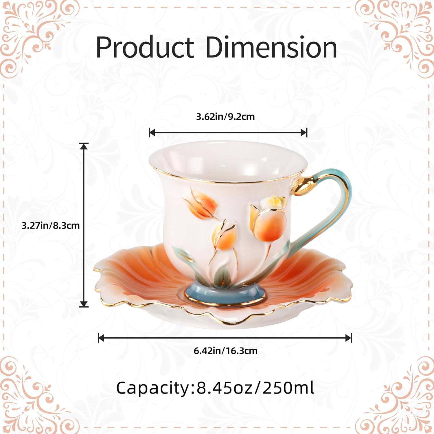 KAMMAK porcelain tea cups and saucers set with vintage-inspired handcrafted design