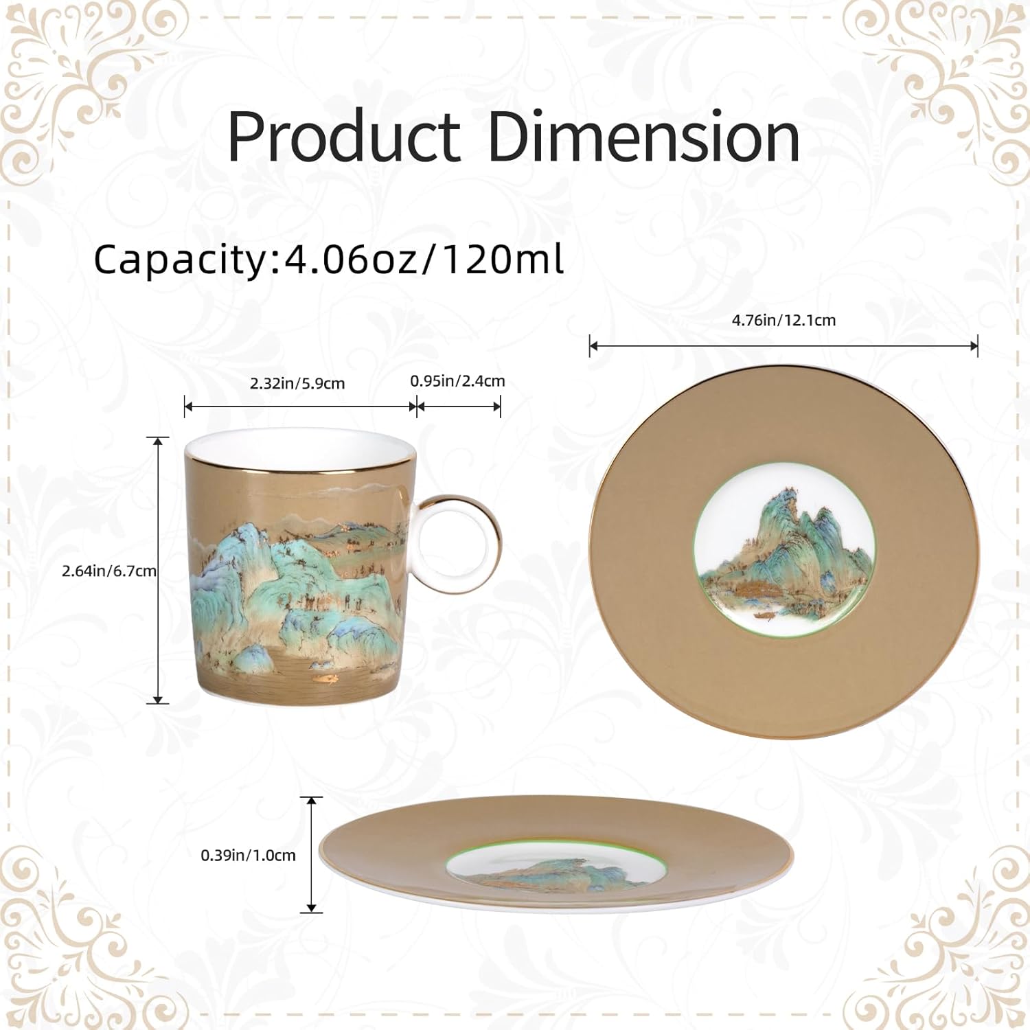 KAMMAK tea cups and saucers set of 2 - fine bone china, stackable cup and saucer