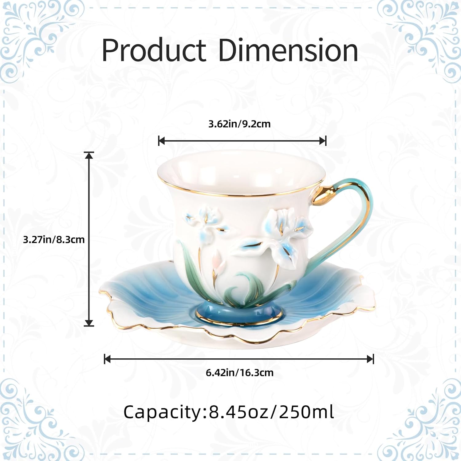 KAMMAK porcelain tea cups and saucers set of 2 with vintage-inspired design