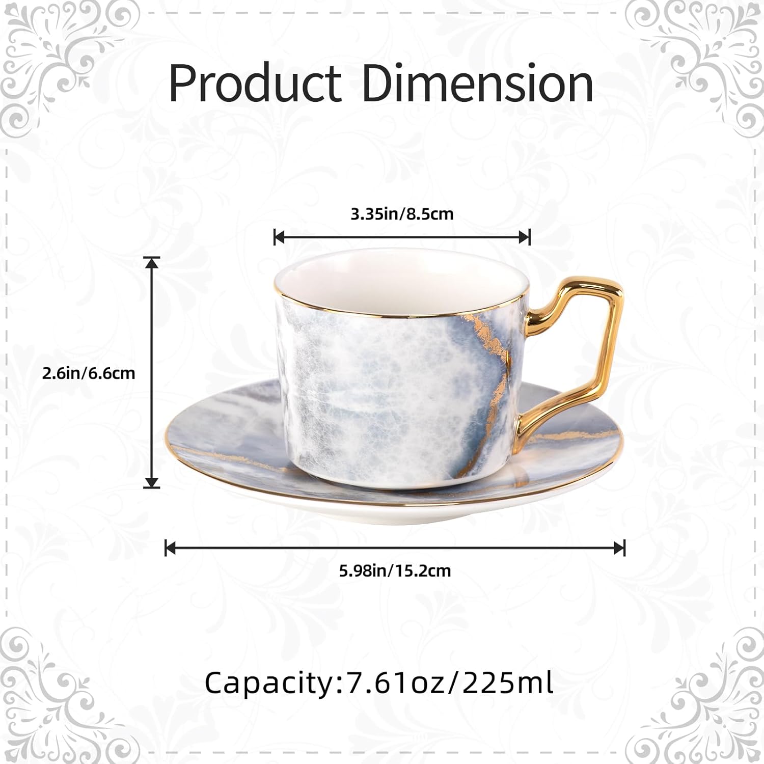 KAMMAK porcelain tea cups and saucers set with vintage-inspired stackable design